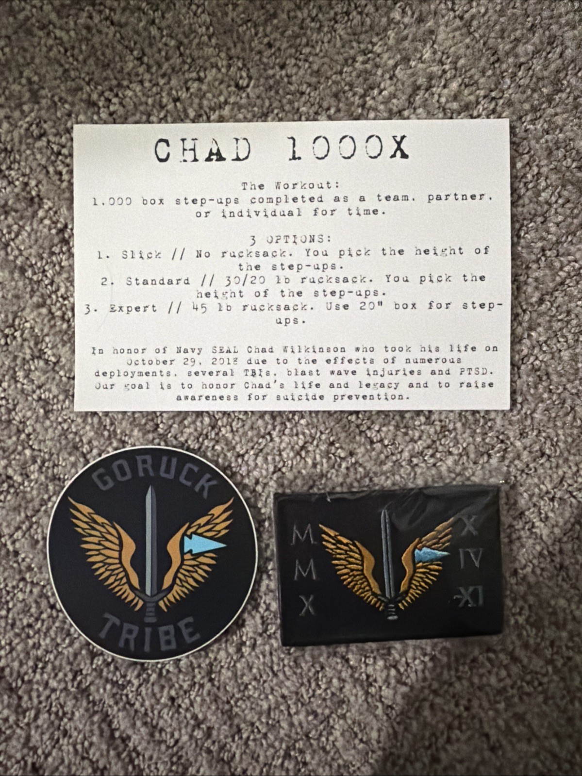GORUCK Tribe November 2024 Purpose Patch + Sticker + Workout Card Set