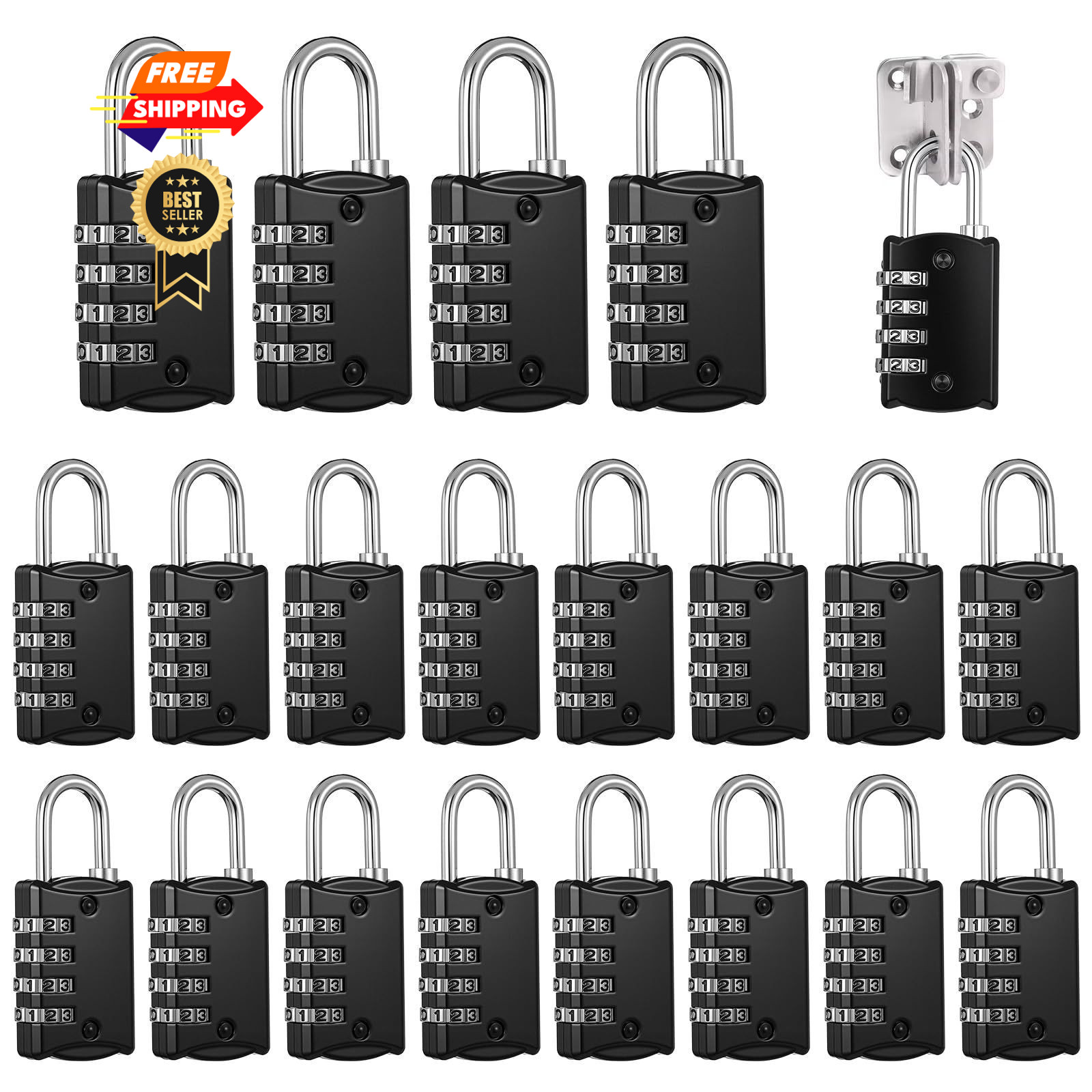 20 Pcs 4 Digit Combination Lock, Small Combo Padlock Black Locker Locks