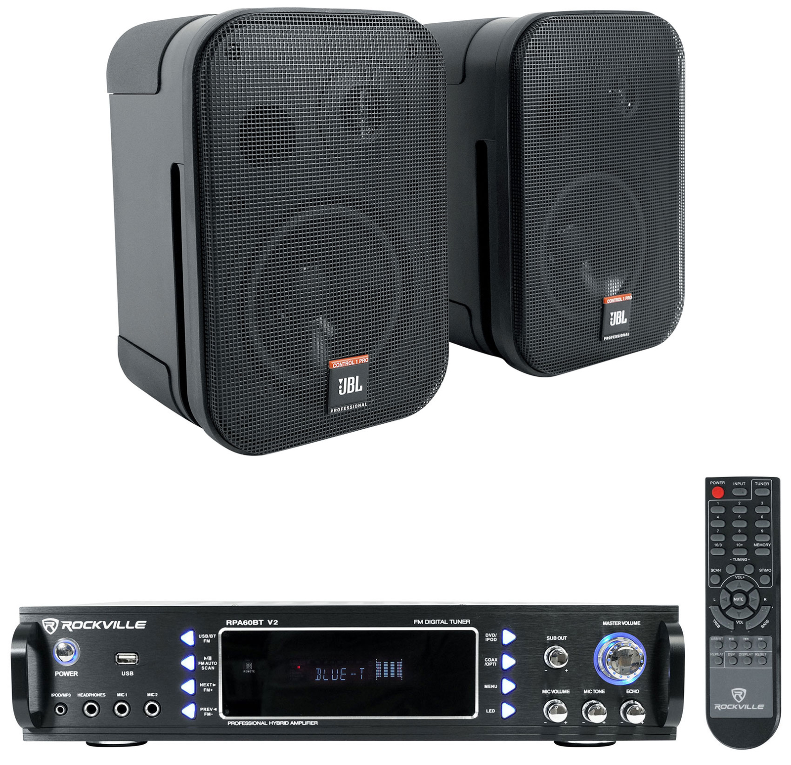 Rockville Home Theater Bluetooth Receiver Amplifier+(2) JBL Black 5.25" Speakers