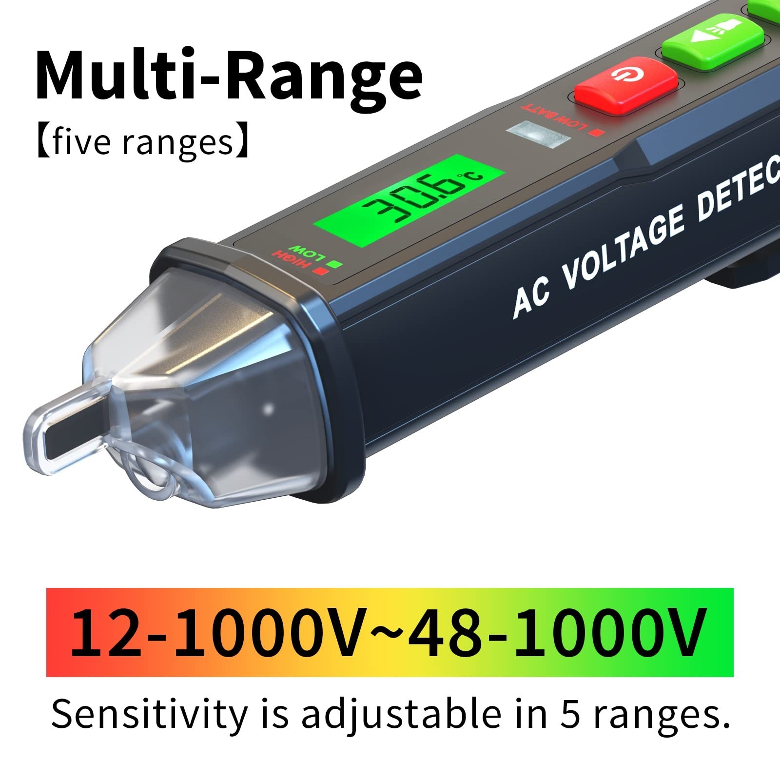 Voltage Tester Pen Non-Contact 12-1000V AC Detector, Adjustable Sensitivity E...