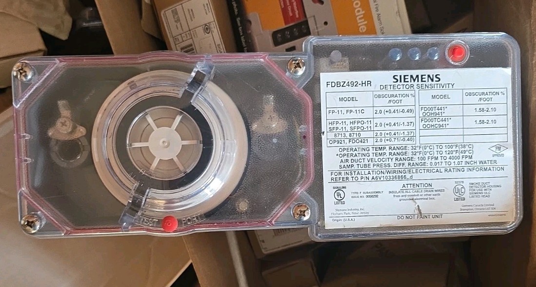 Siemens FDBZ492-HR Duct Smoke Det Housing w/FP-11 Smoke Det FREE SHIPPING