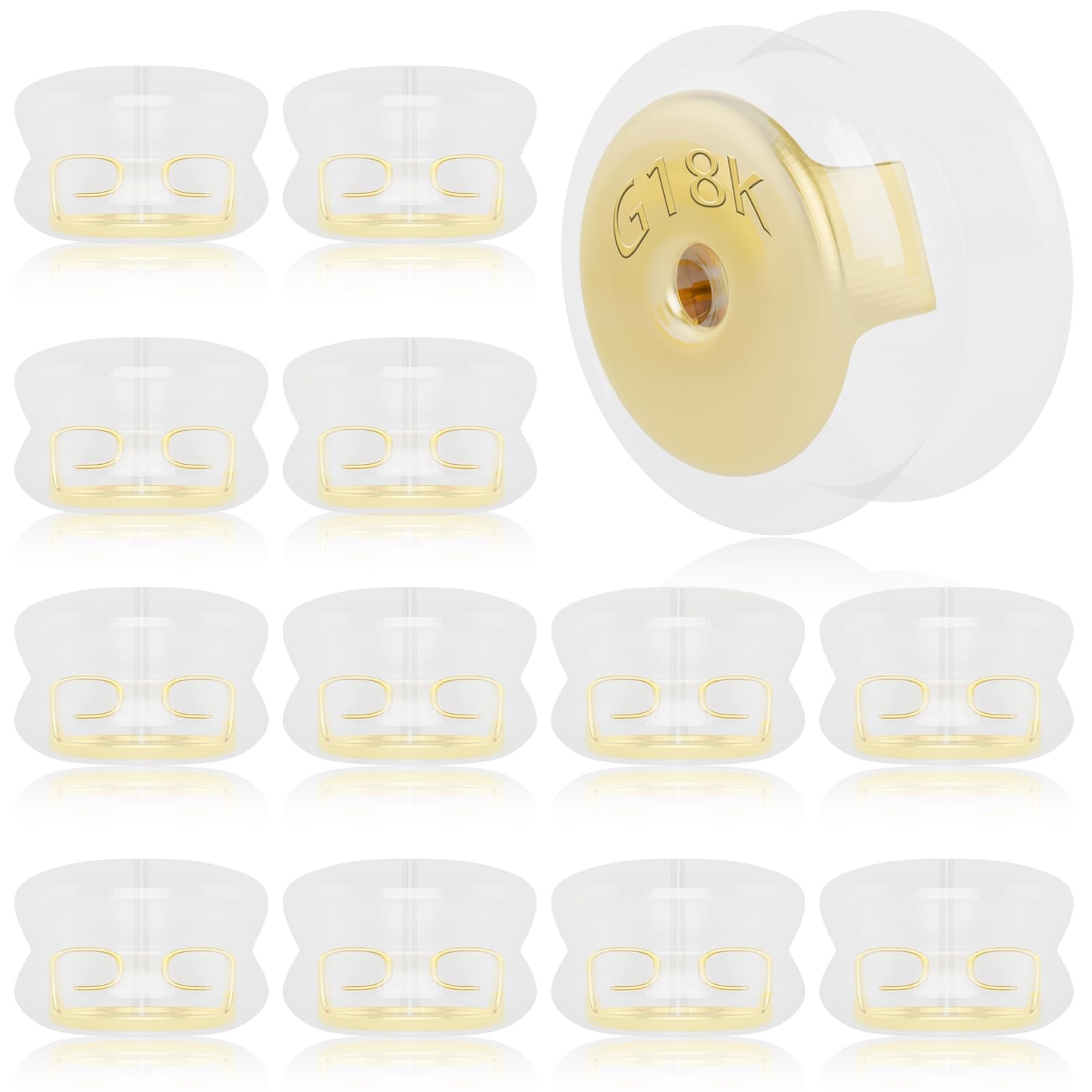 18K Gold Locking Secure Earring Backs for Studs, Silicone 6.5MM