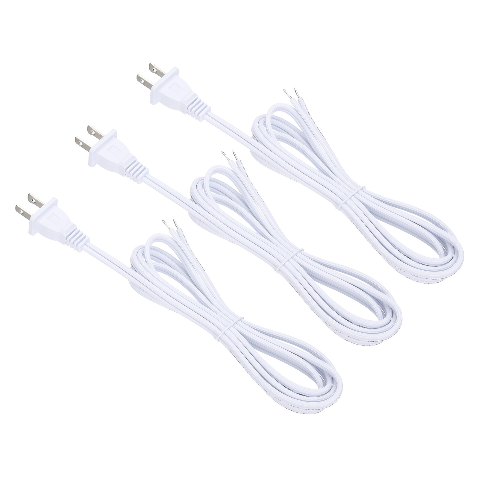6 Feet Lamp Cord, 3 Pack SPT-2 18AWG UL Listed Power Wire, White