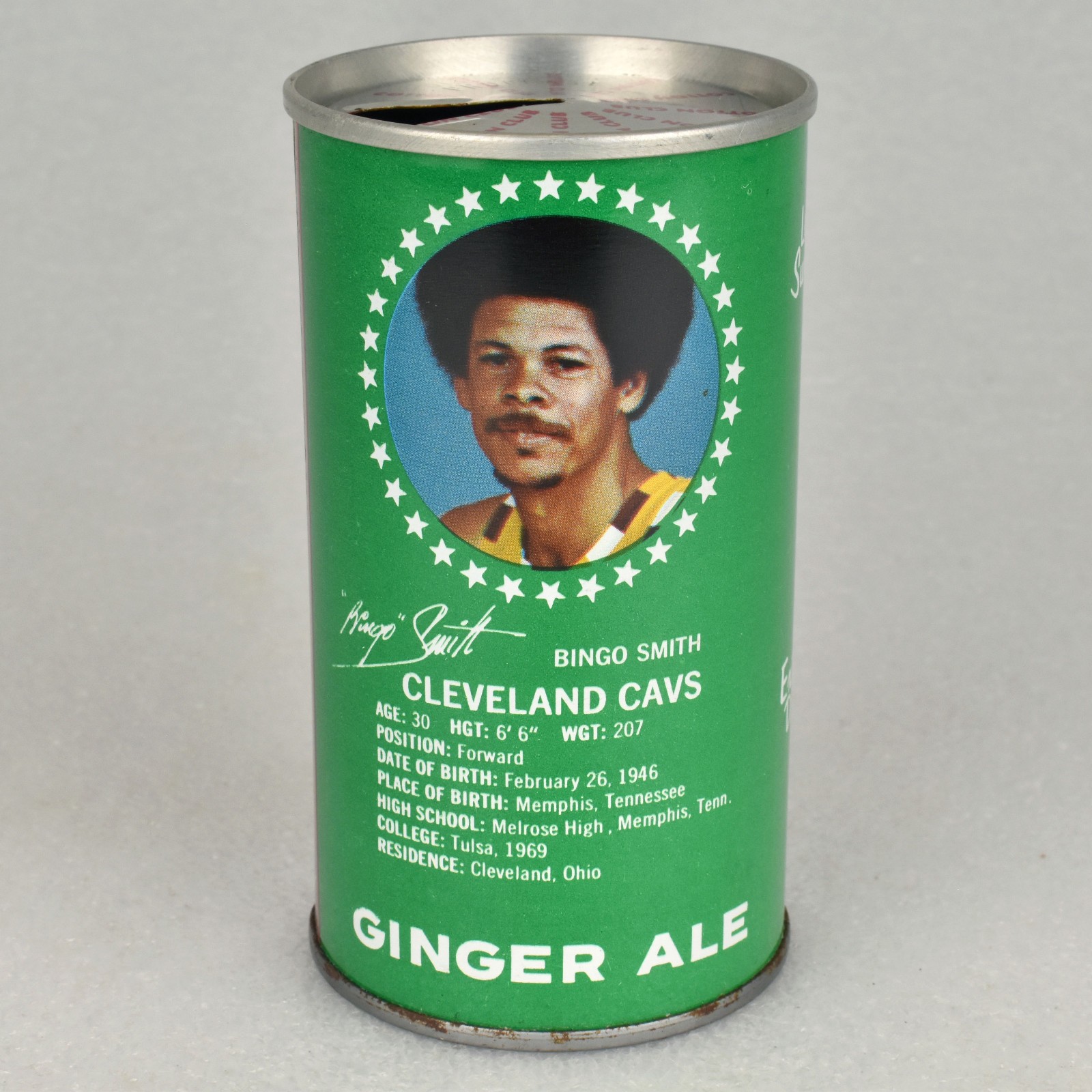 VTG 1970s Cotton Club Ginger Ale Soda Pop Can Steel Cleveland OH Bingo Smith Cav