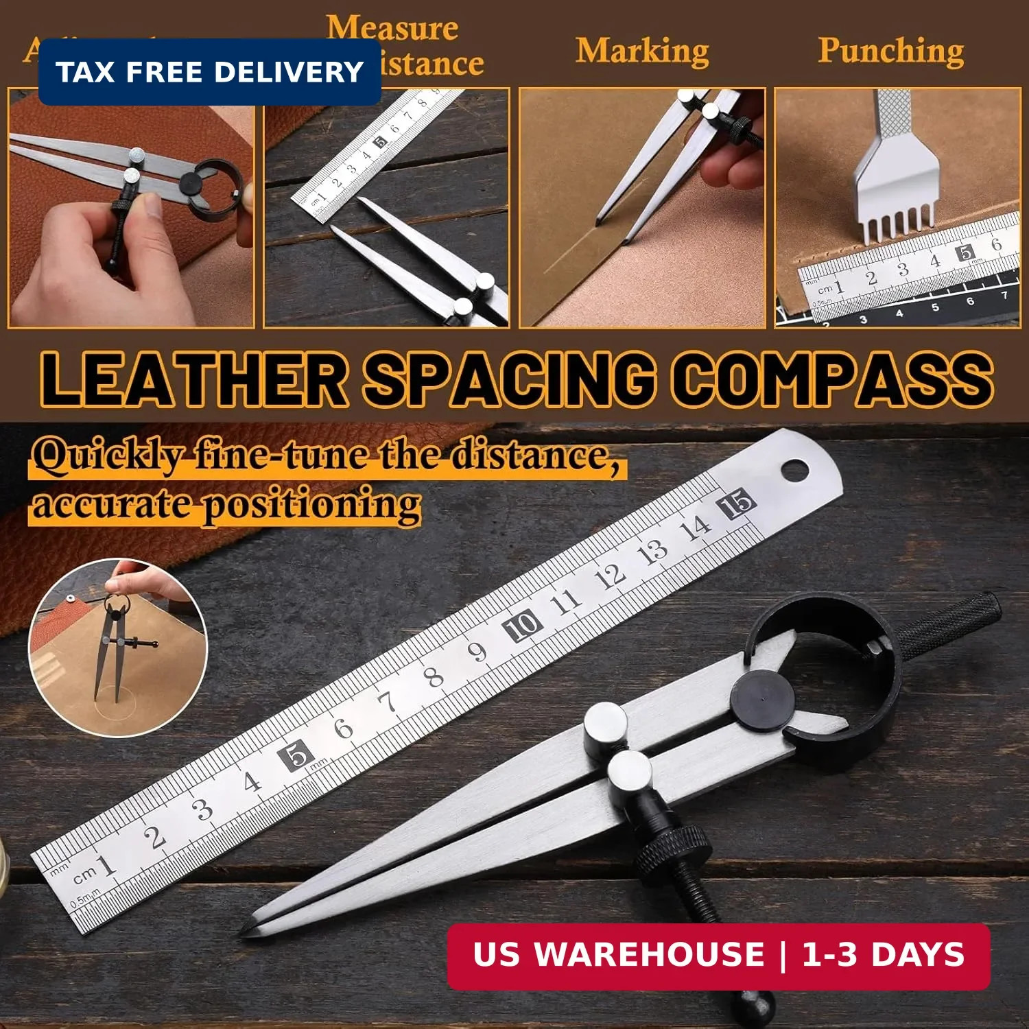 Leather Working Tools Kit Includes Cutting Knife, Edge Burnisher, 1/2/4/6 Stitch