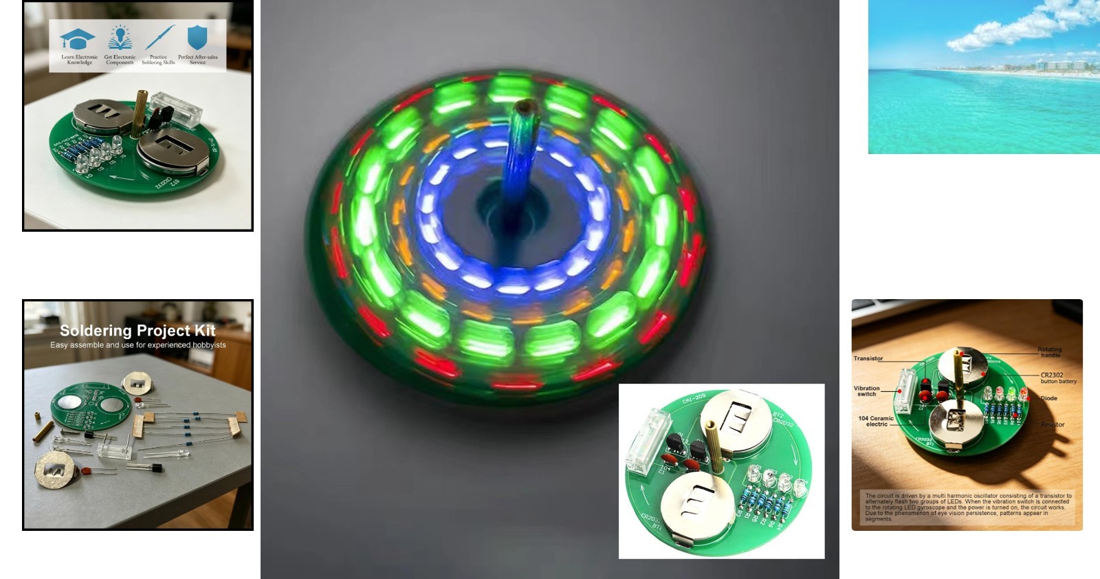 Beginner-Friendly Electronics Kit: LED Rotating Gyroscope Soldering Project