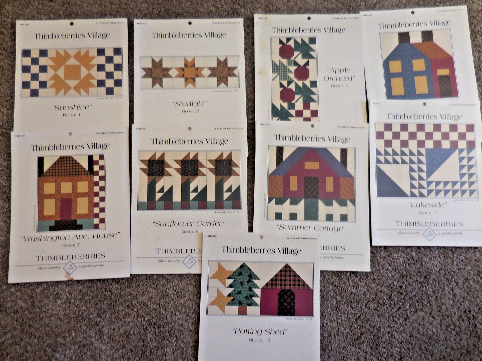 Set of 9 Thimbleberries Village Block of Month Quilt Pattern Missing 4, 6, 10