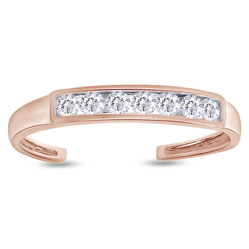 Adjustable Band Toe Ring Simulated Diamond 14K Rose Gold Plated Sterling Silver