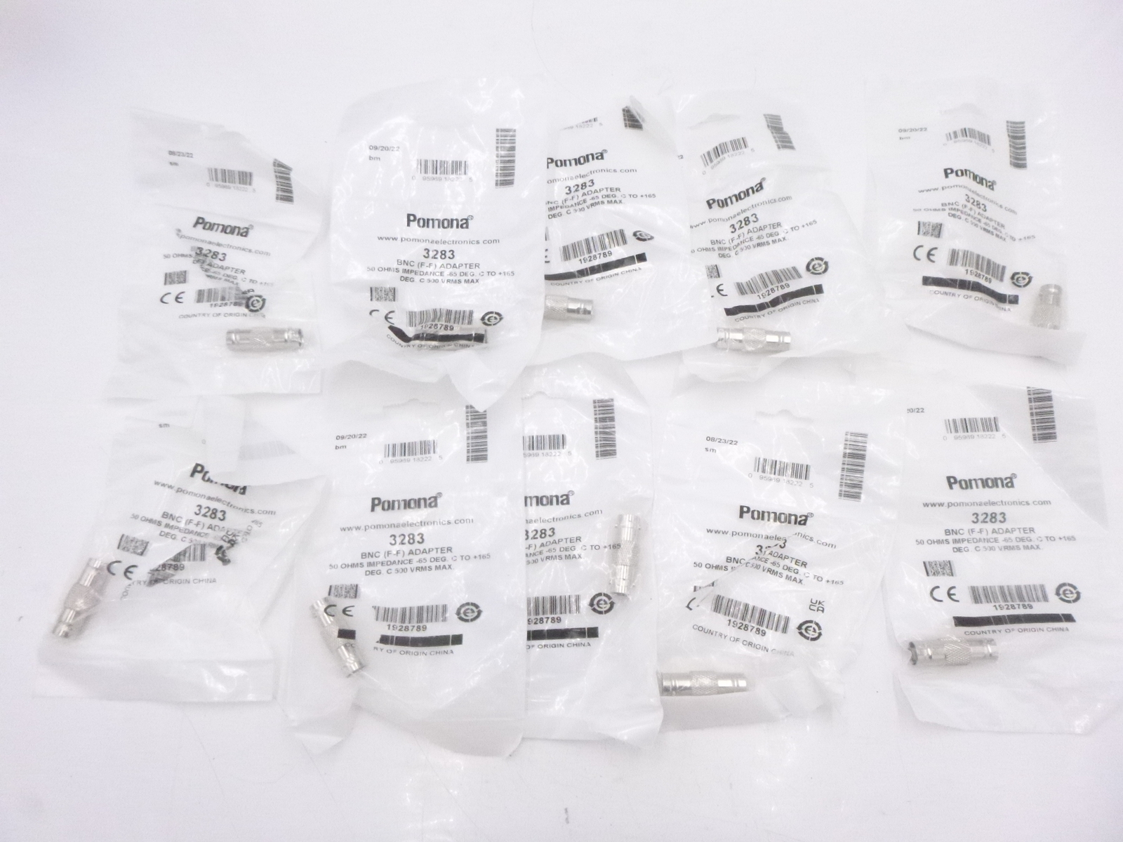 Lot of 10 Pomona 3283 Adapter Coaxial Connector BNC Jack Female-Female 50 Ohms