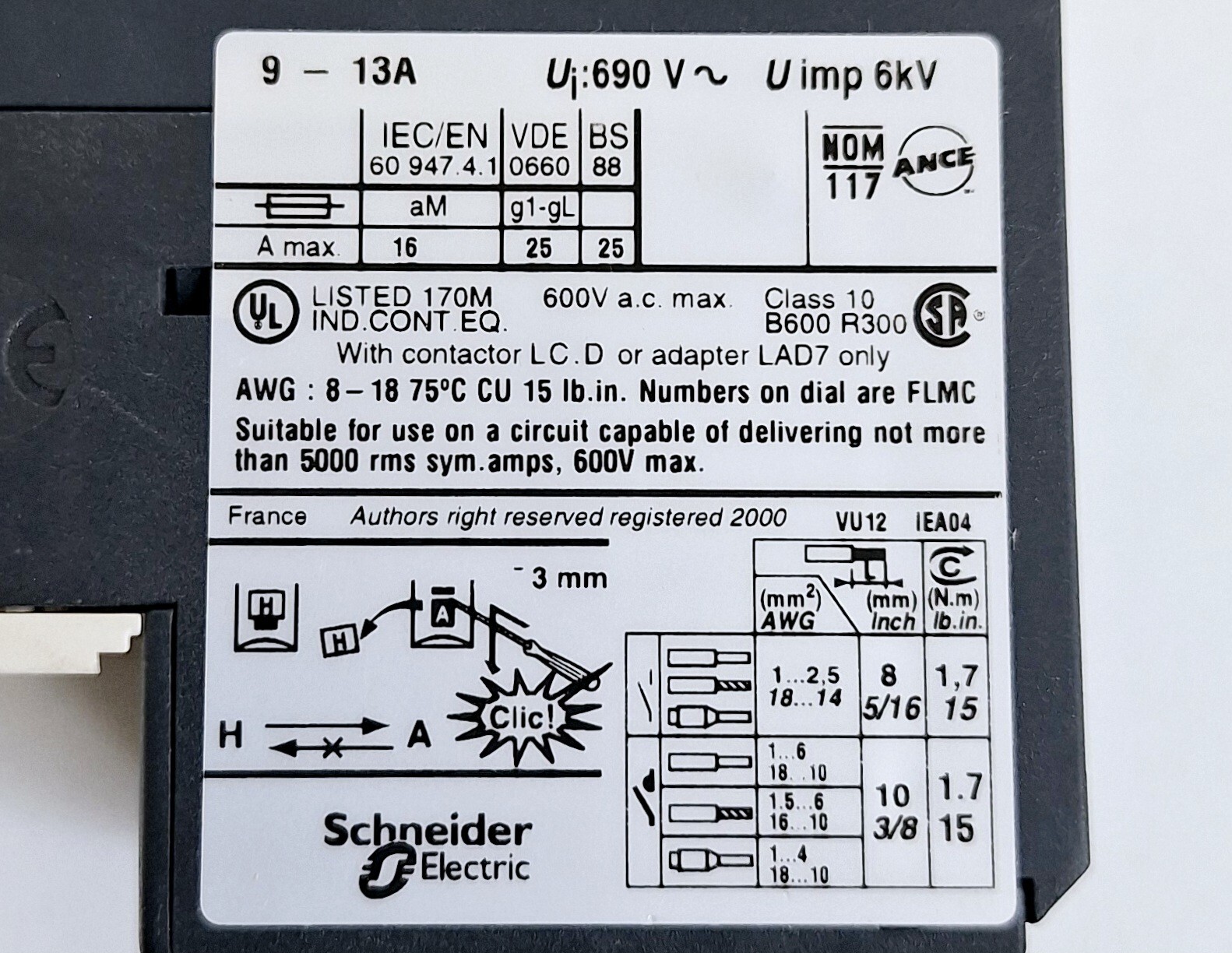 Telemecanique Square D LRD16 / 034682 Thermal Overload Relay 9-13A(Lot of 2 pcs)
