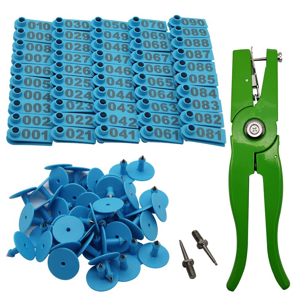 Sheep Ear Tag 001-100 Number Plastic Livestock Tags Goat with Punch Applicator