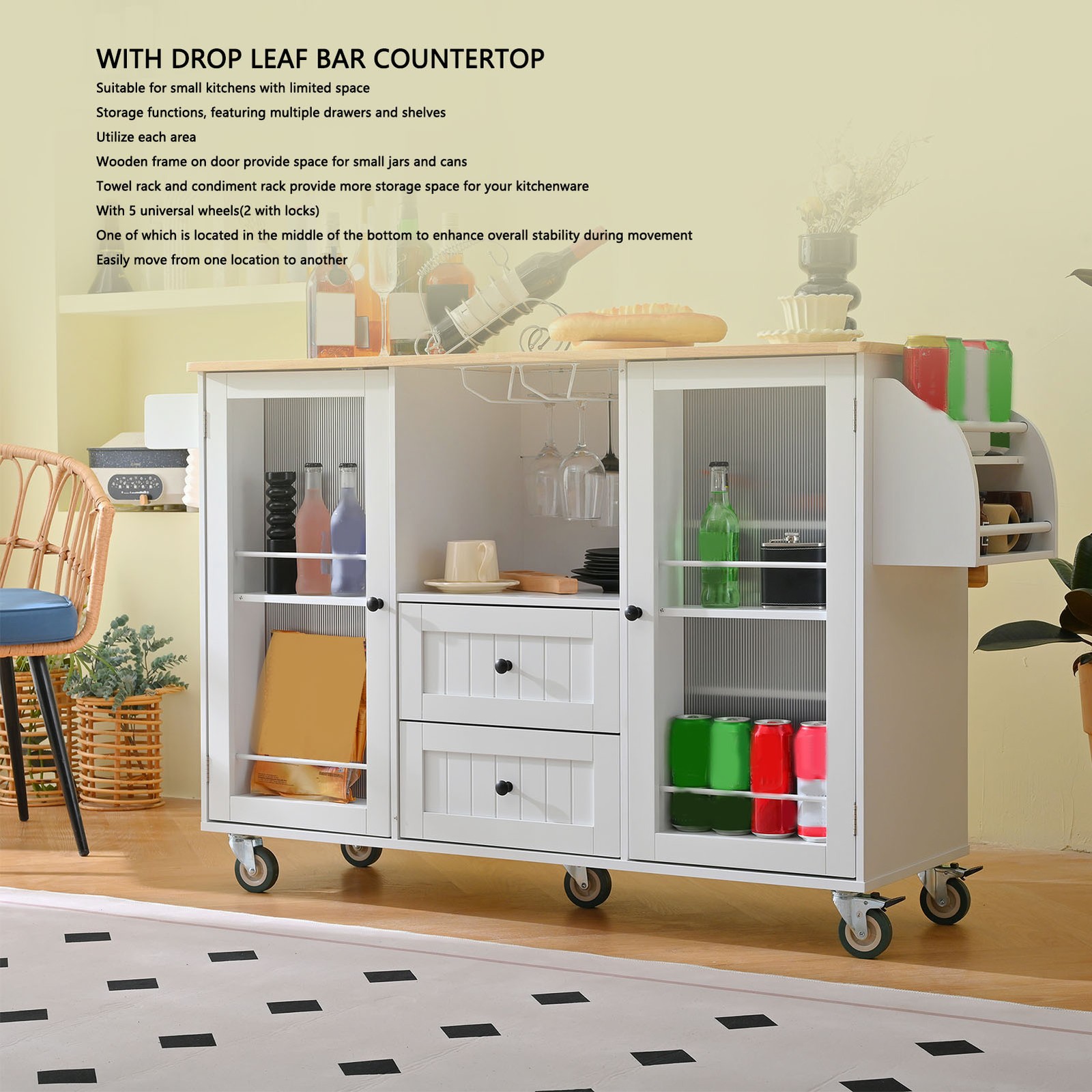 Rolling Kitchen Island Cart on Wheels Kitchen Trolley with Drawers Storage