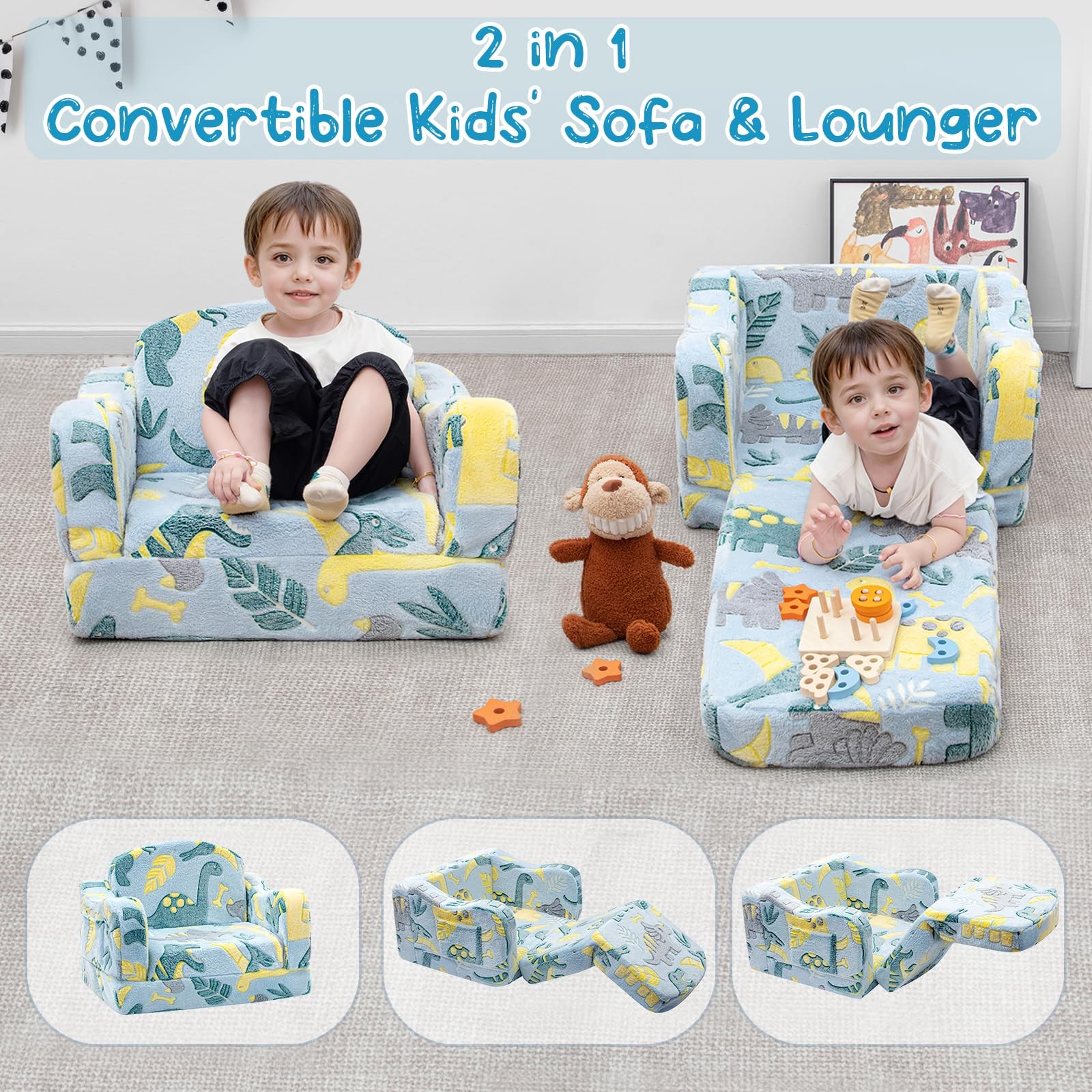 Comfy Toddler Chair and Couch for Kids with Blanket,2-in-1 Soft Plush Fold Ou...