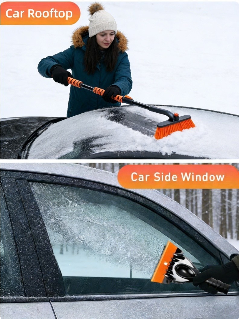 2-in-1 35.4" Snow Brush & Ice Scraper with 360° Rotating Head for Car Windshield