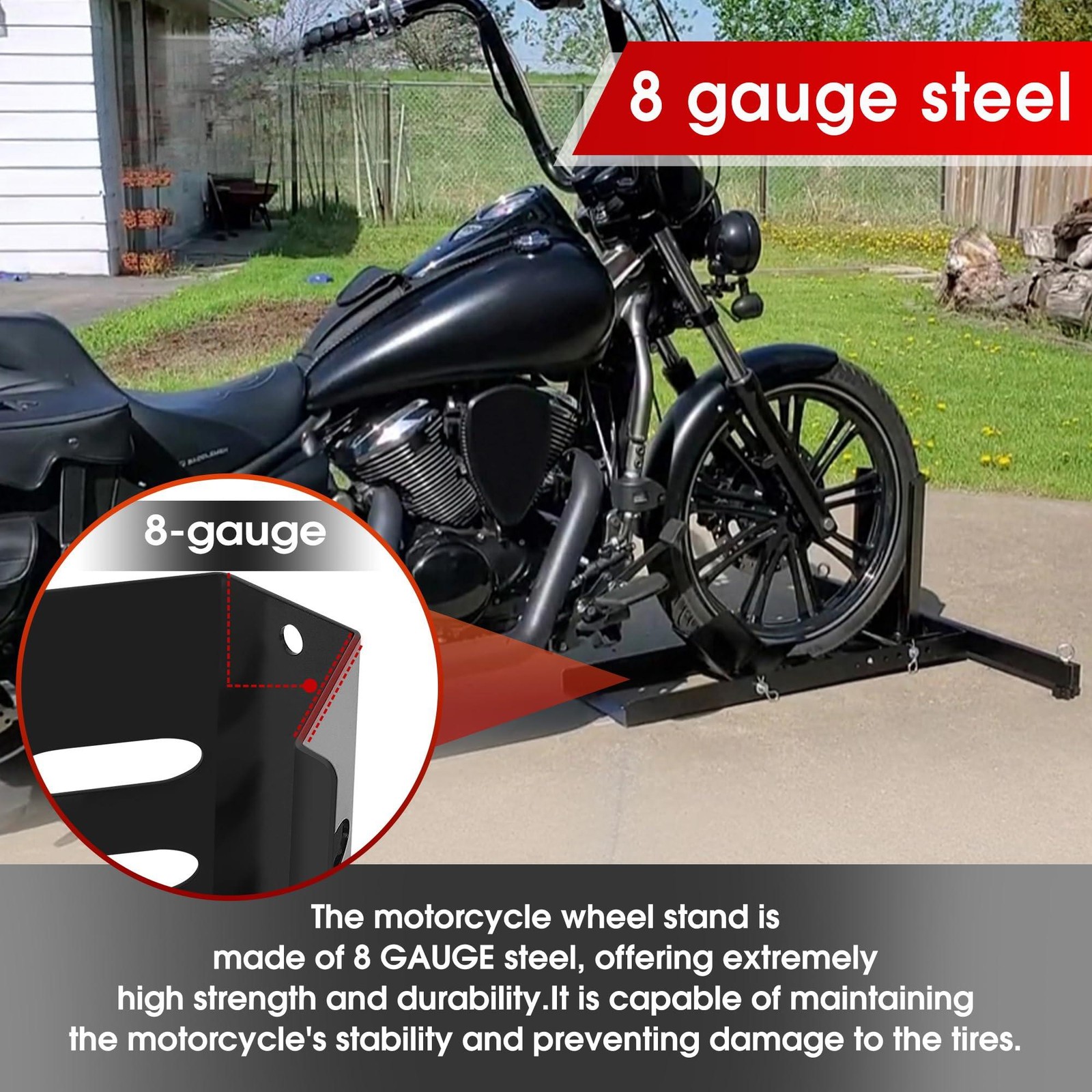 Heavy Duty Motorcycle Wheel Chock Front Stand Adjustable 15-22 Inch 1800lb