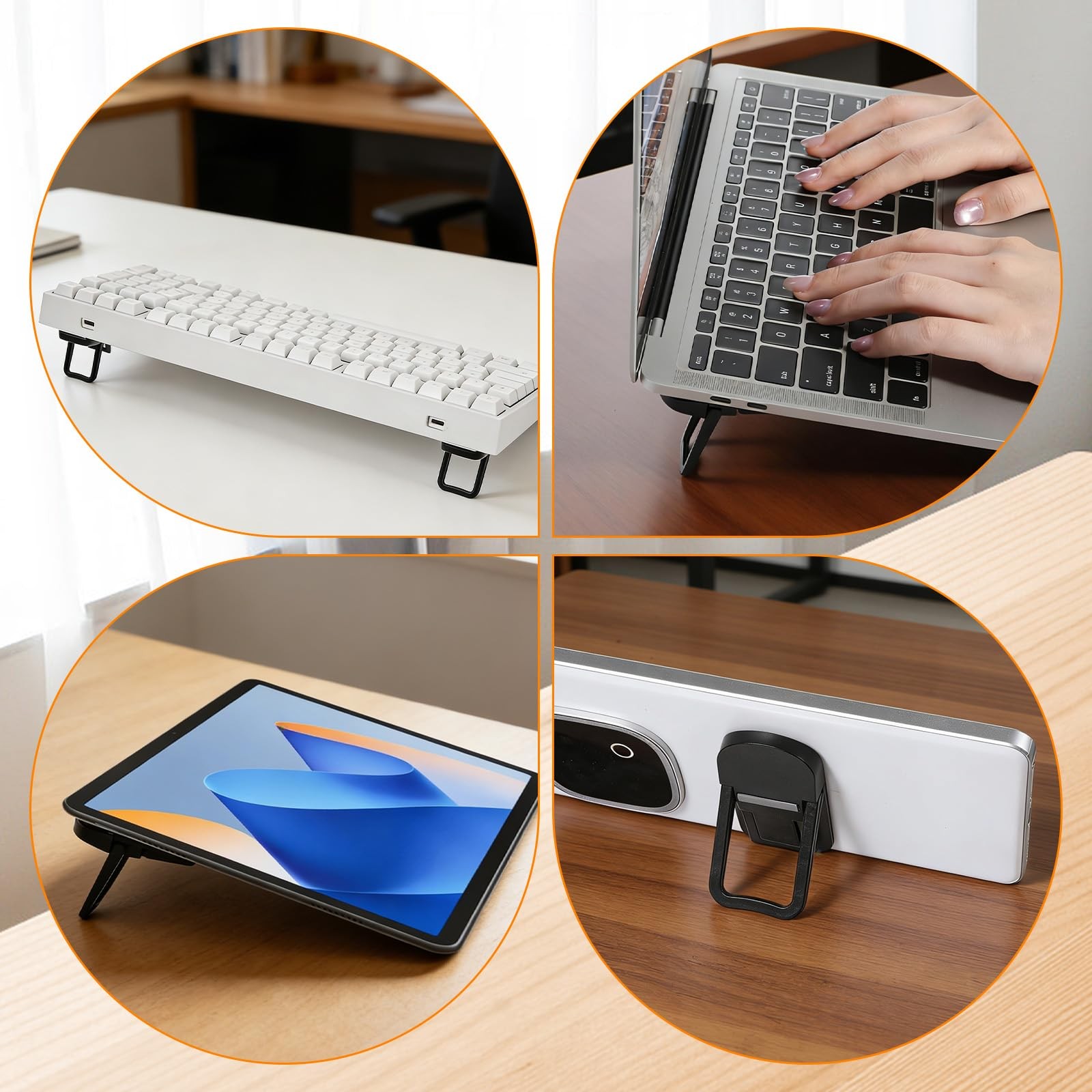 Portable Keyboard Riser Mini Foldable Laptop Stand Adjustable Feet Black 2PCS