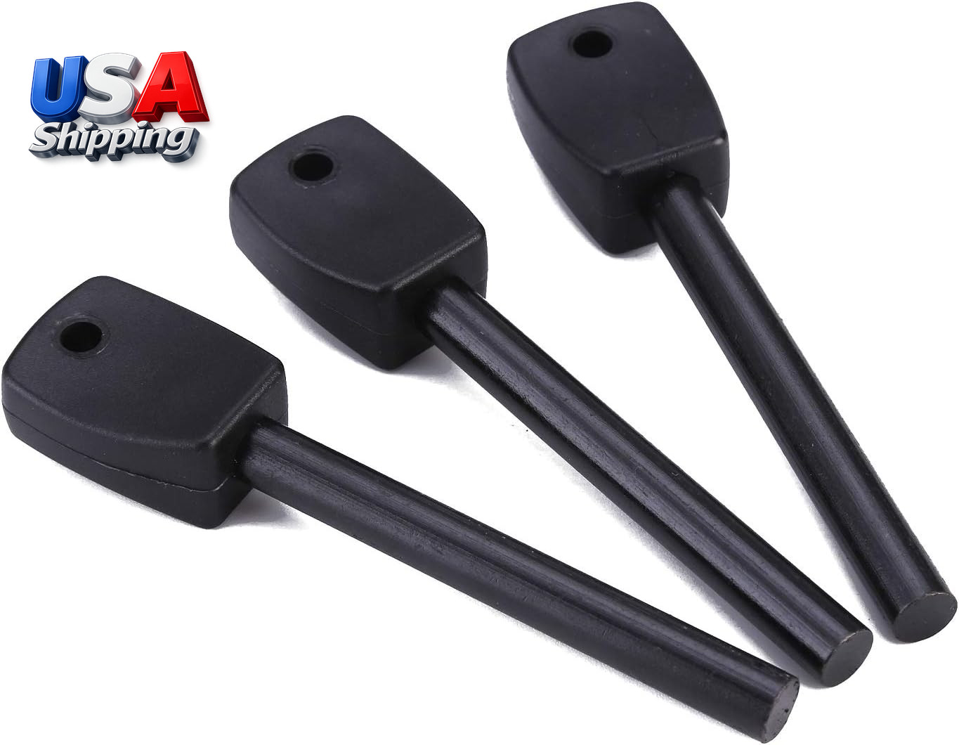 Fire Starter Rods Ferrocerium 3 Pack Bushcraft Flint Tactical Black