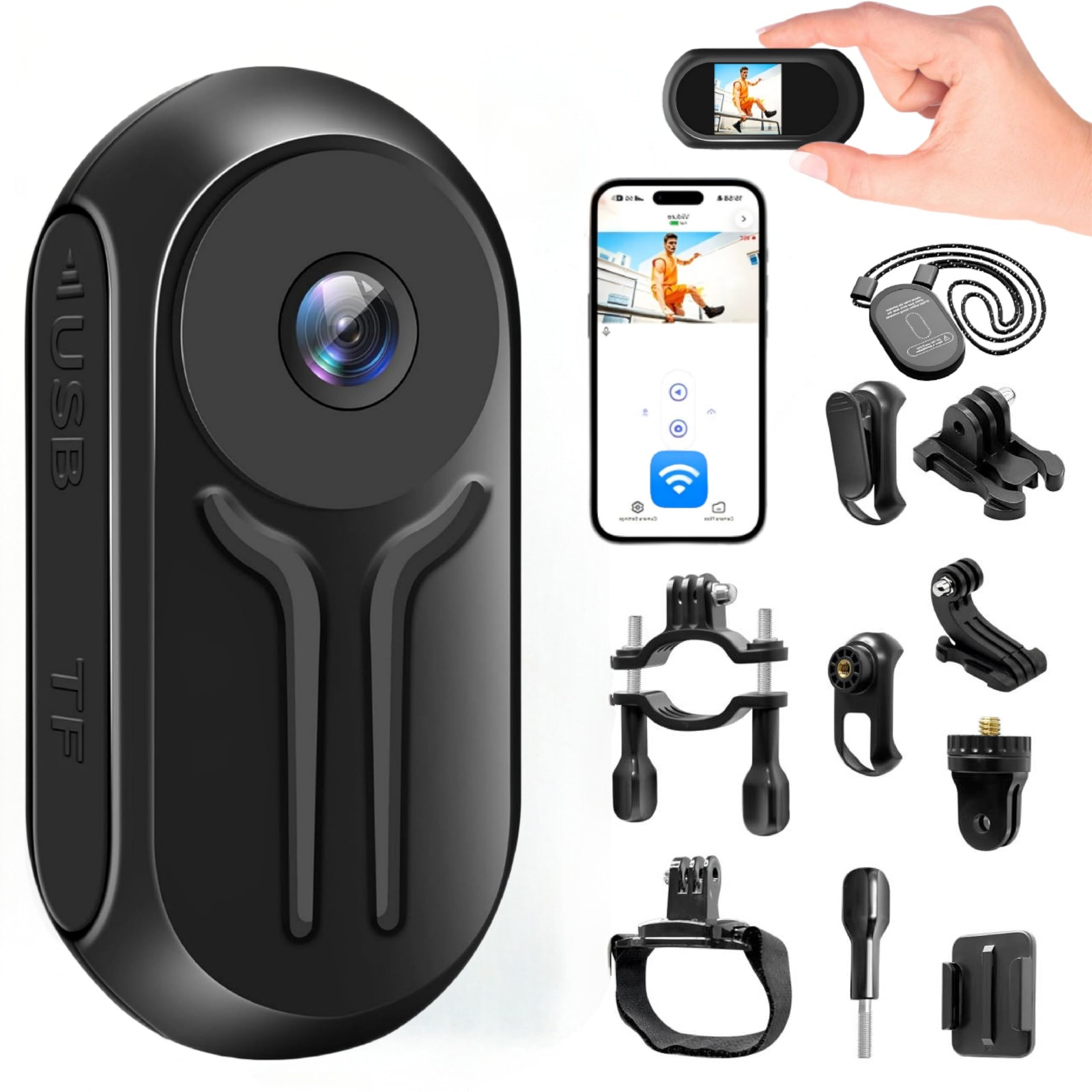 2K Mini Body Camera Wearable Action Cam, Sports Dark Black