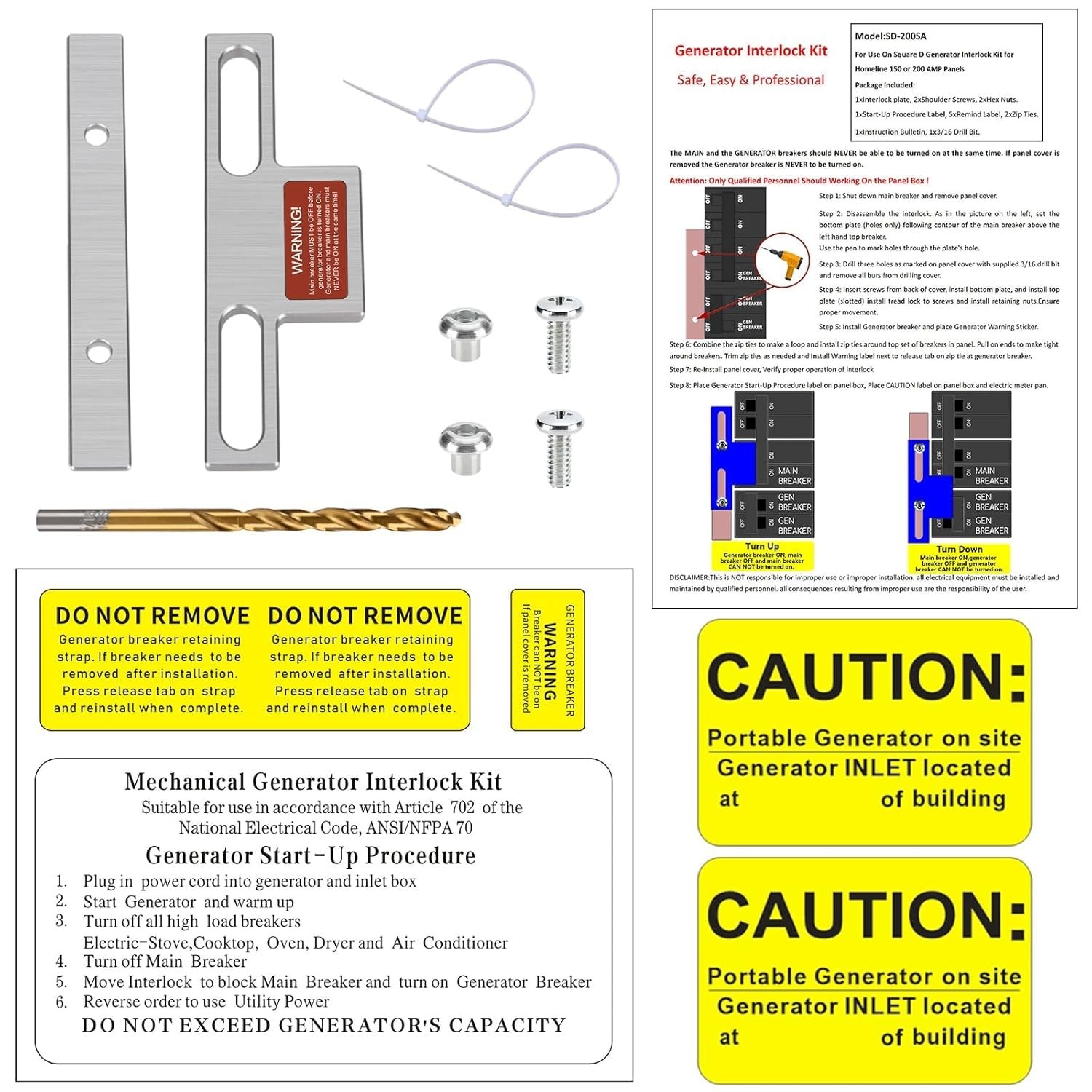 Generator Interlock Kit,Electrical Interlocking Panel Compatible with Square D H