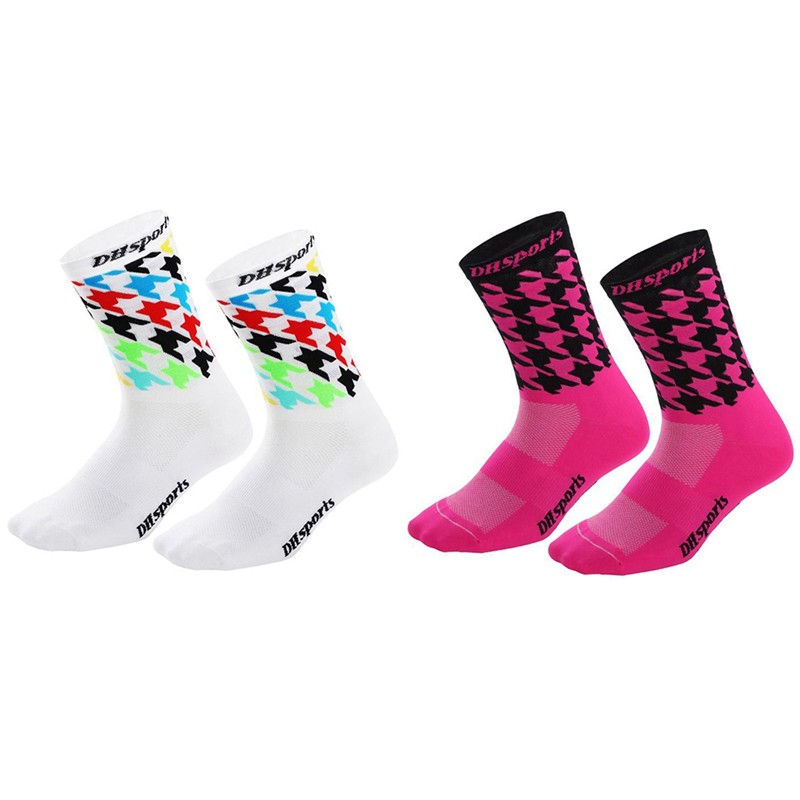 2Pairs Cycling Socks Riding Bicycle Bike Sports Ankle Socks XC MTB Pink White