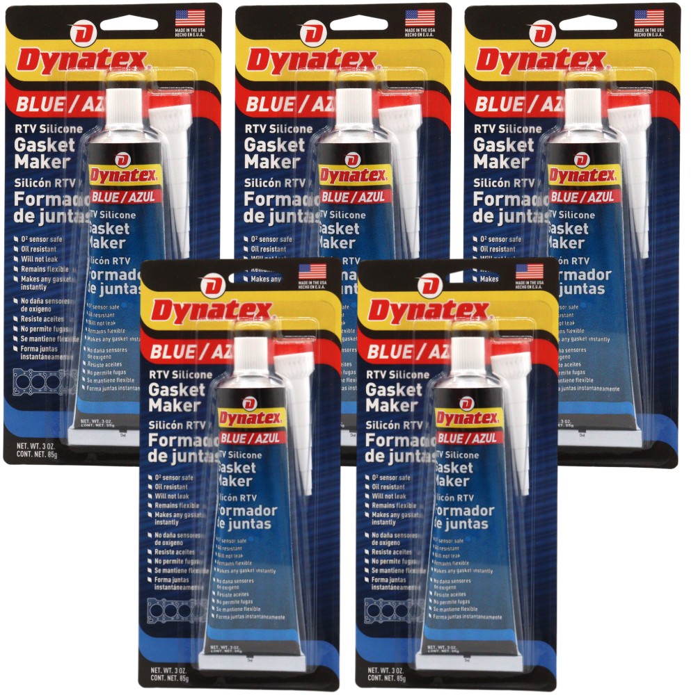Dynatex Blue RTV Gasket Maker 3oz Tube Sensor Safe, Gear Oil Resistant(5-Pack)