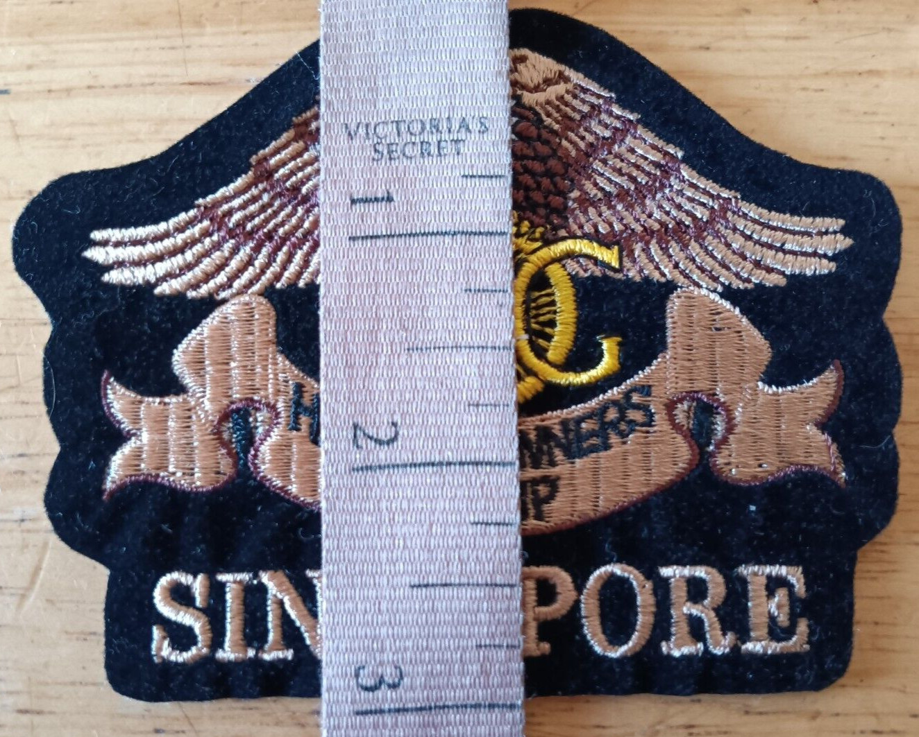 TWO HARLEY DAVIDSON HOG PATCHES 5" X 3" HARLEY OWNERS GROUP ONE SINGAPORE 1 REG