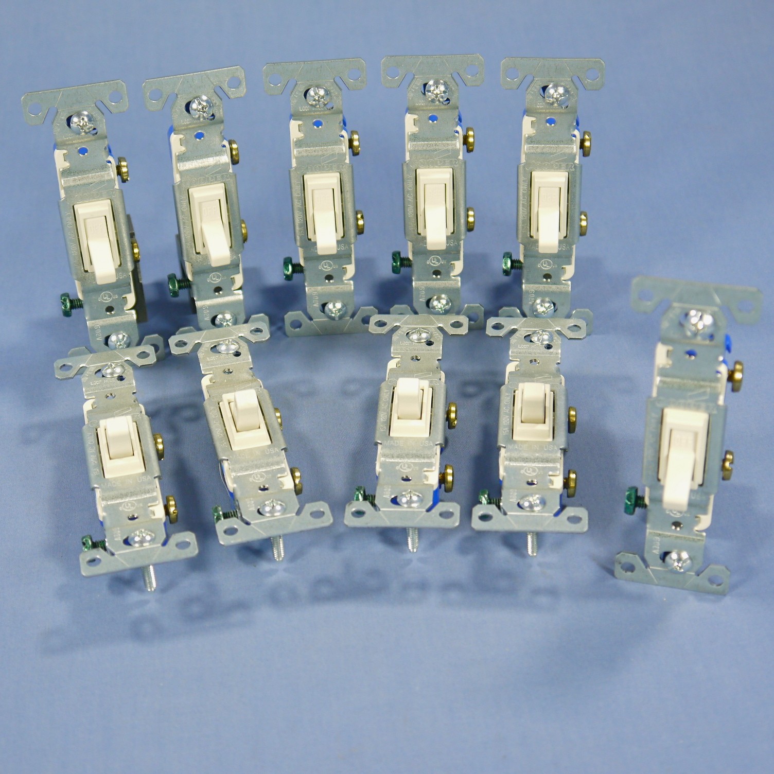 Cooper 1301-7LA Lt Almond Toggle Wall Light Switches Single Pole 15A 10-Pack