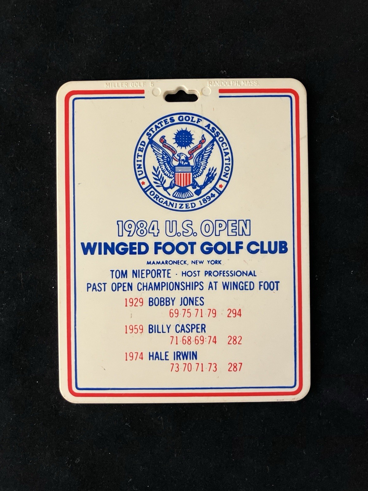 VTG 1984 U.S. Open Championship Bag Tag Winged Foot Golf Club USGA Fuzzy Zoeller