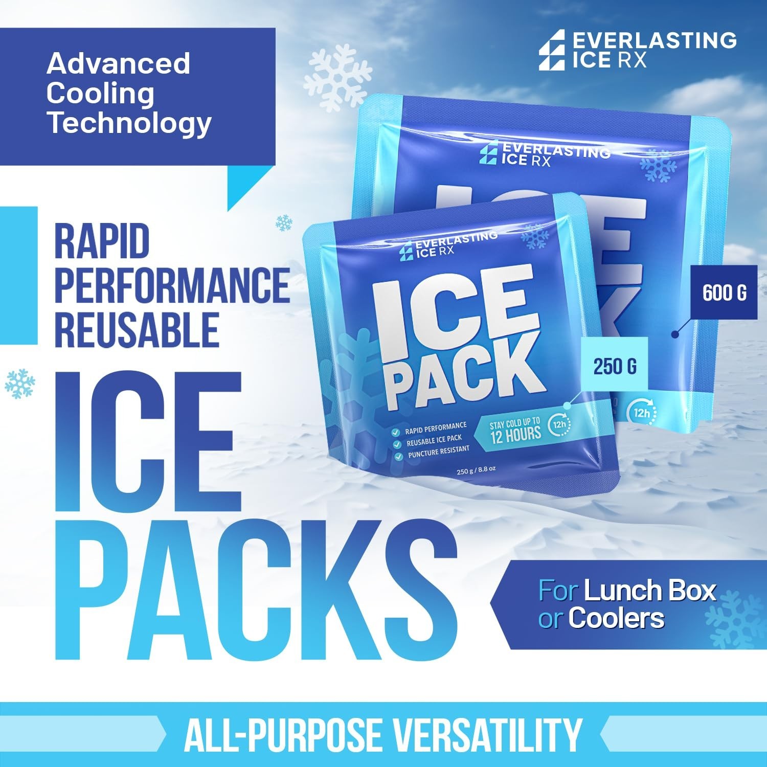 Rapid Performance Reusable Ice Packs for Coolers or Lunch Box | 4 Pack | Cold...