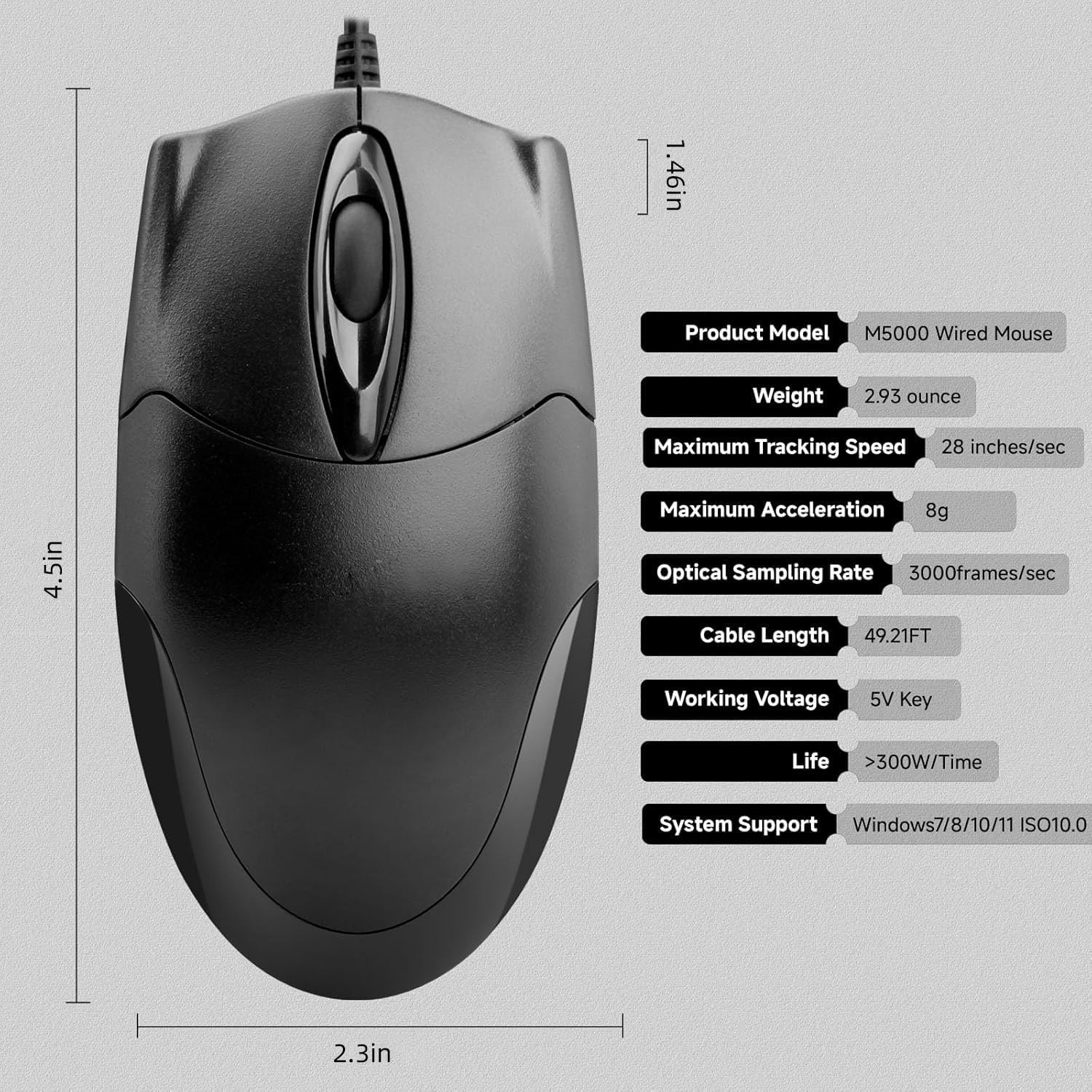 Wired Office Mouse, USB Interface, Ergonomic Design, 3-Button Optical Mouse,1...