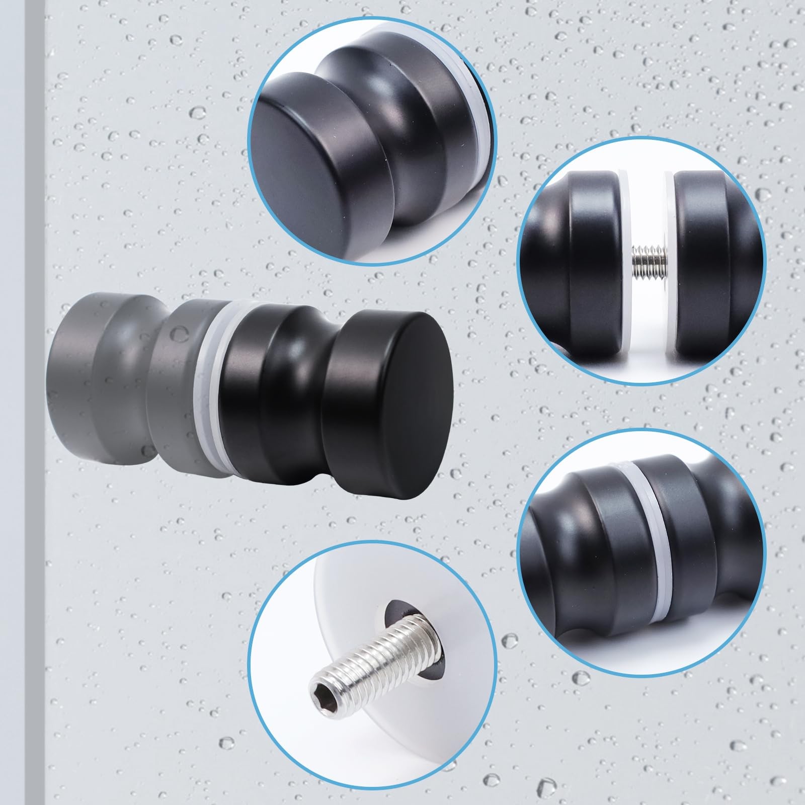 Semetall 2 Pack Back-to-Back Bathroom Door Handles,Solid 2" Height, Black