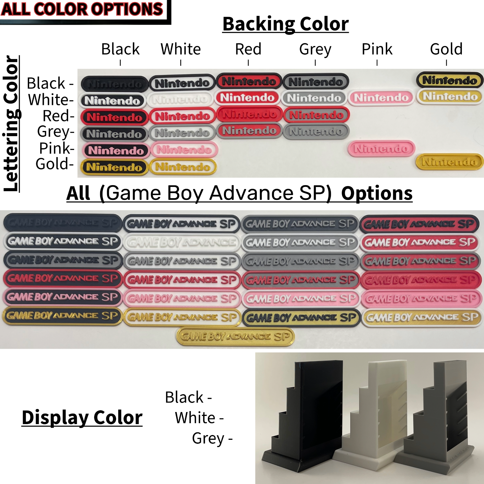 Nintendo Gameboy Advance SP & Game Display - DISPLAY ONLY (Customize Colors)