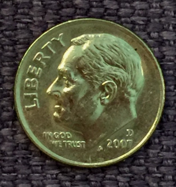 2007 D Roosevelt dime, actual nice coin in picture, free S/H