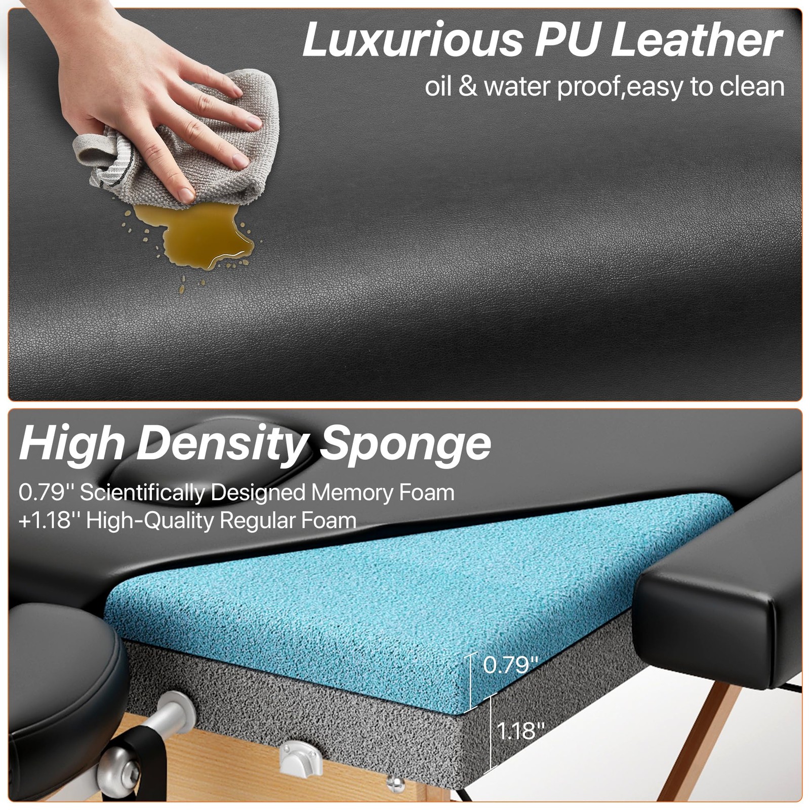 Memory Foam Massage Table Premium Portable Foldable Massage Bed Height Adjust...