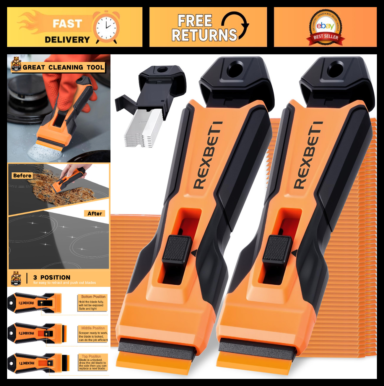 2 Pack Razor Blade Scraper Tool with 314 Blades - Metal & Plastic Cleaning Tool