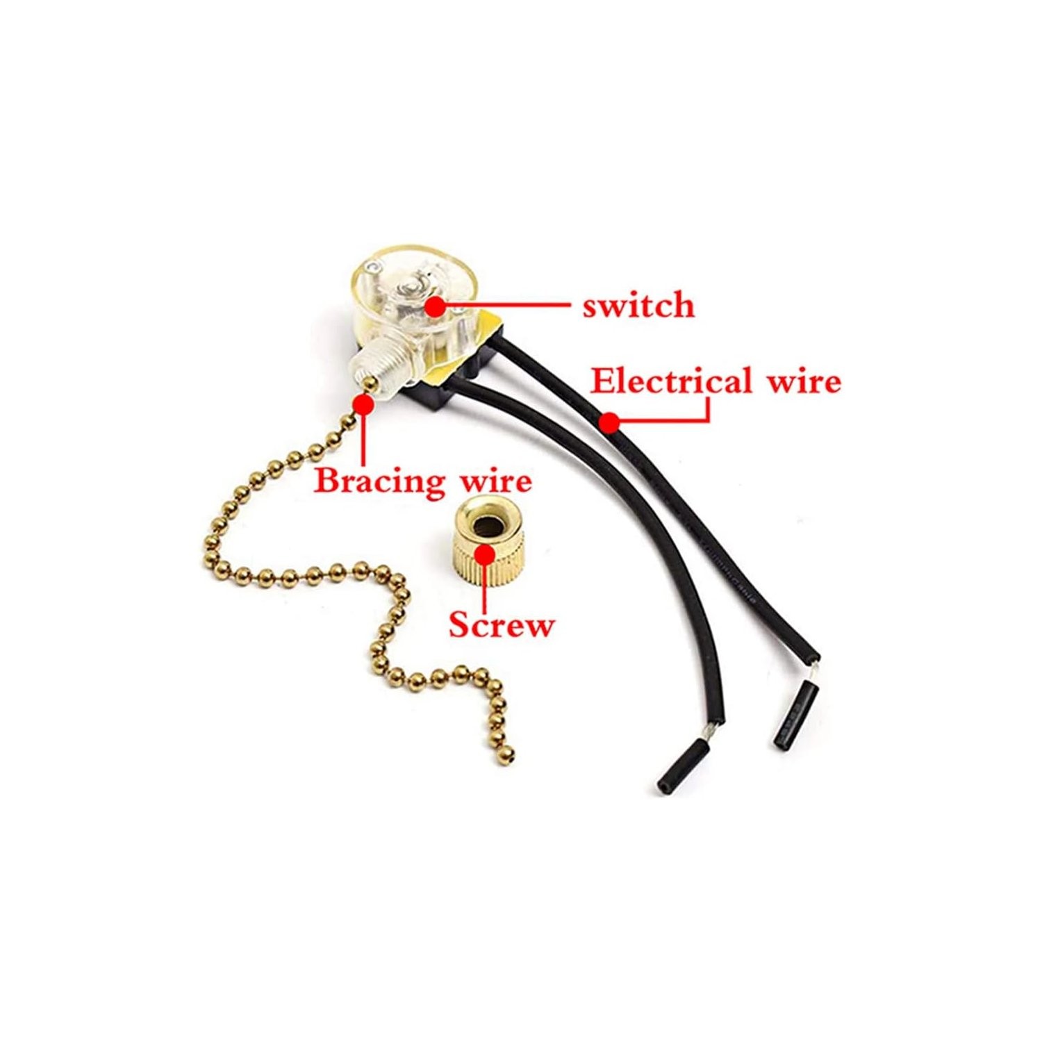 Pull Chain Light Switch for Ceiling Fans and Lamps - 2 Pcs Bronze Replacement