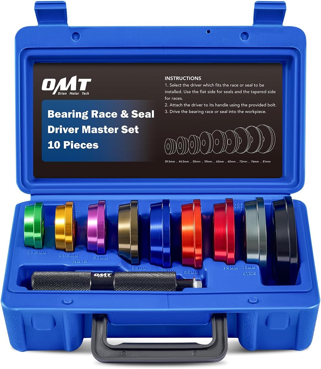 DMT Bearing Press Kit 10Pc Seal Driver Set w/ 9 Adapters Bearing Installer Tool