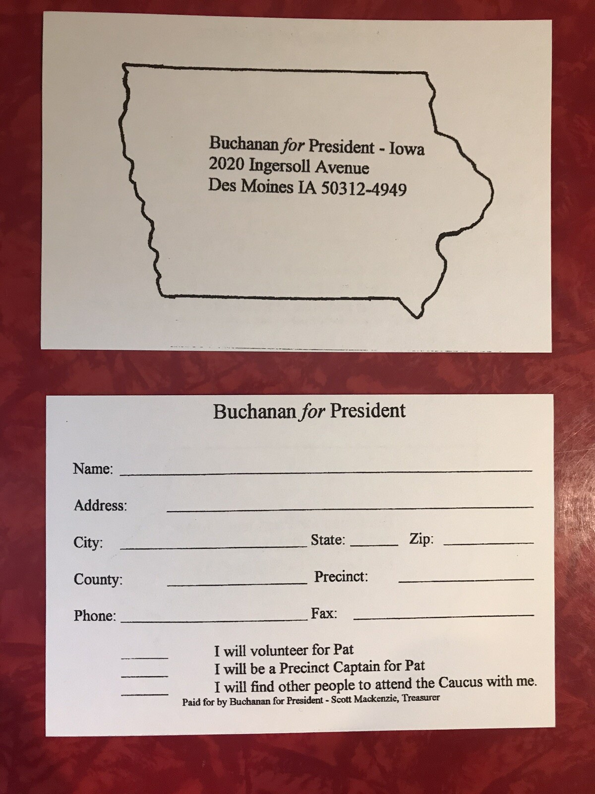 1996 PAT BUCHANAN FOR PRESIDENT IOWA CAMPAIGN INTEREST POSTCARD
