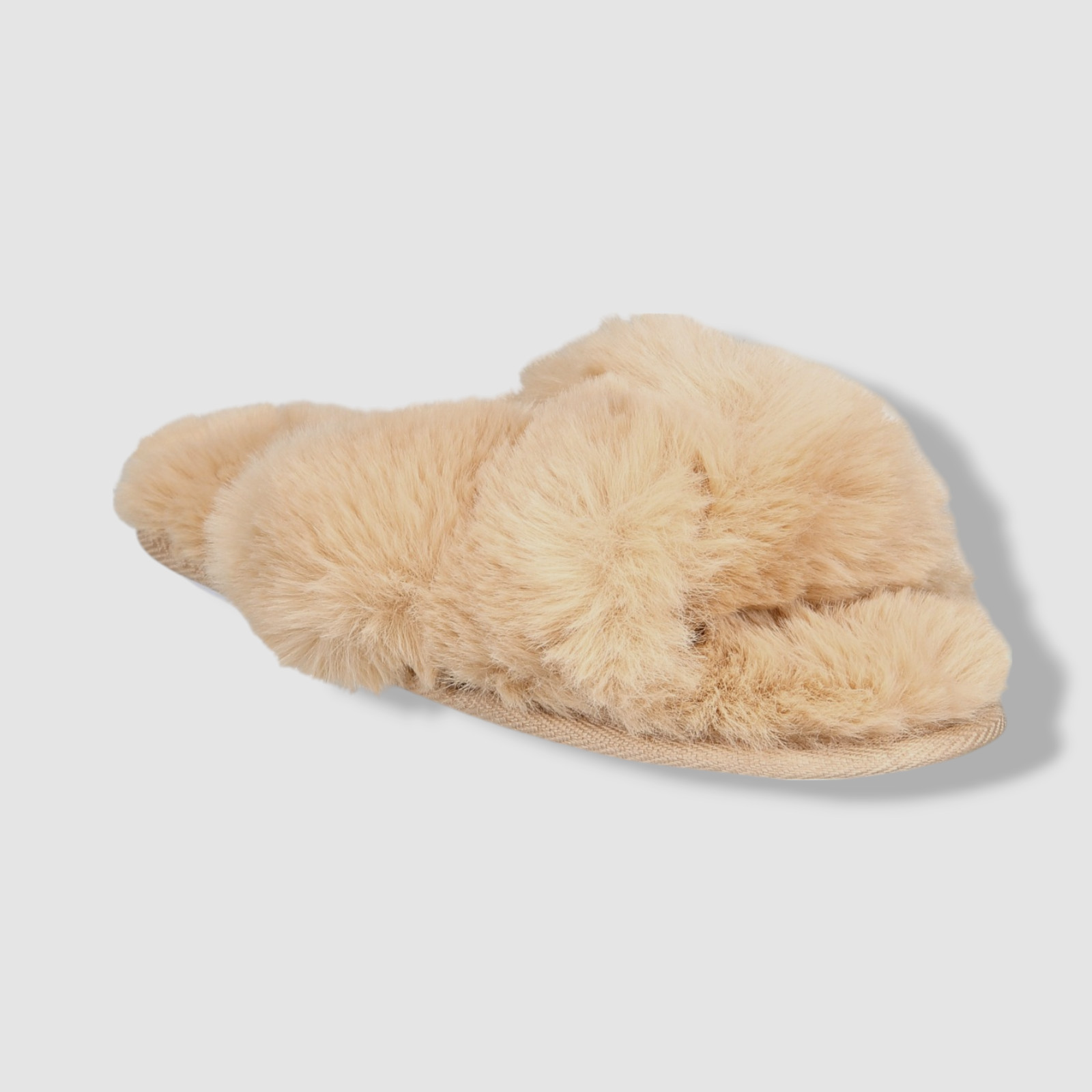 Jenni Women's Beige Faux-Fur Solid Crossband Slippers Shoes Size 5-6