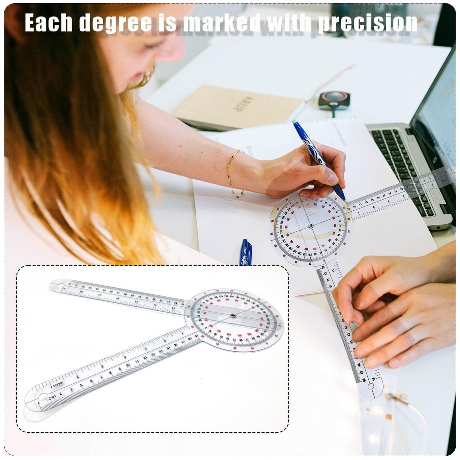 Goniometer 12 inch, Transparent Orthopedic Angle Ruler Plastic Goniometer, 36...