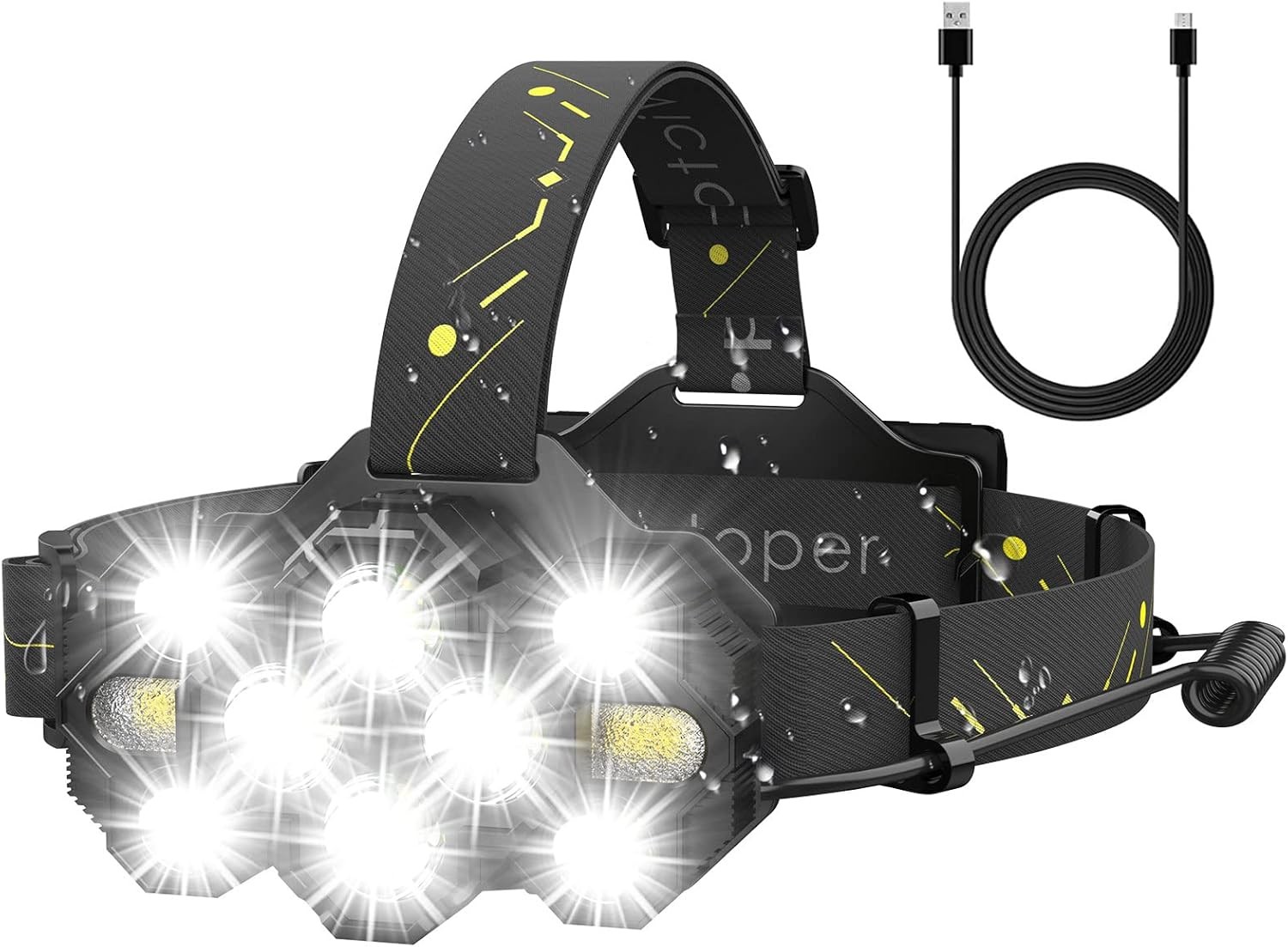 Victoper Headlamp Rechargeable, High Lumen Bright 10 LEDs Head Lamp, Black
