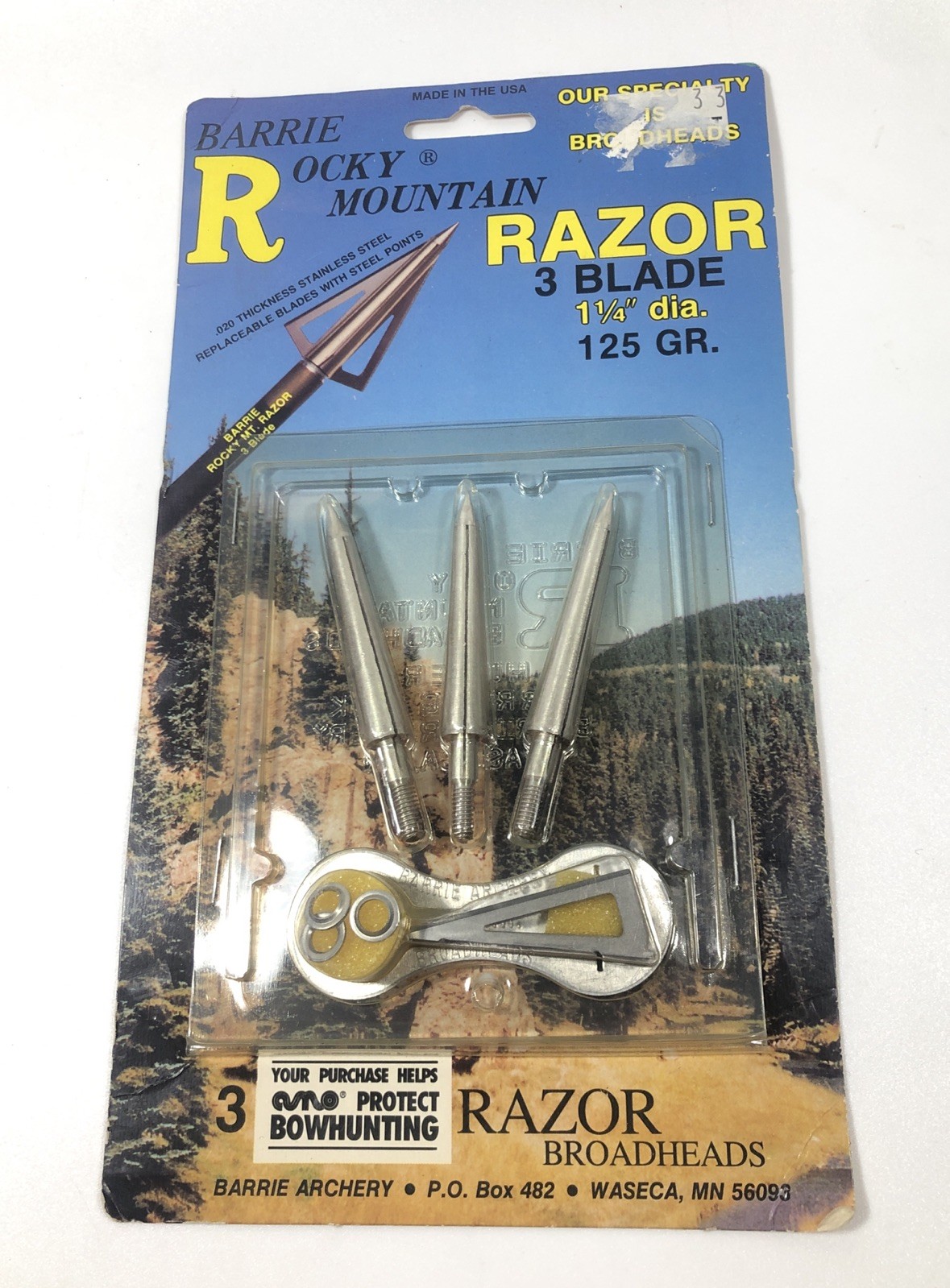 Vtg NOS Rocky Mountain Razor by Barrie 3-blade, 125gr Fixed Broadhead 3 Pack