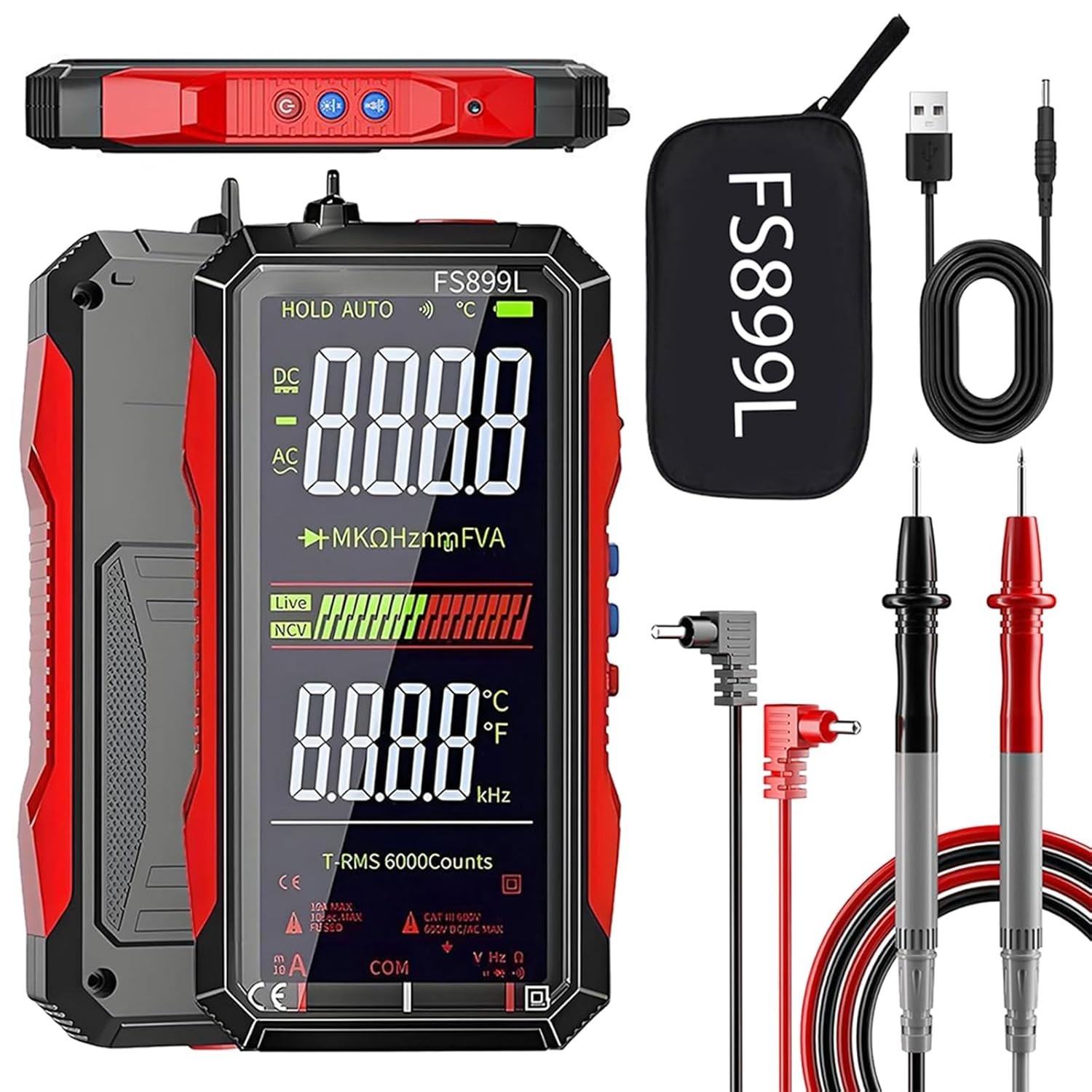 Digital Multimeter with Large Display and USB-C Rechargeable Power for Accuracy