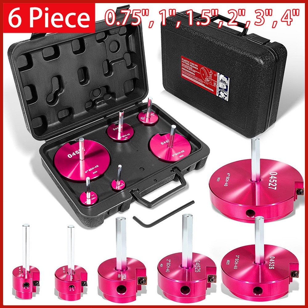 6 Piece Plastic Pipe Fitting Reamer Kit for 1/2" Drill PVC Pipe Reamer CPVC PVC