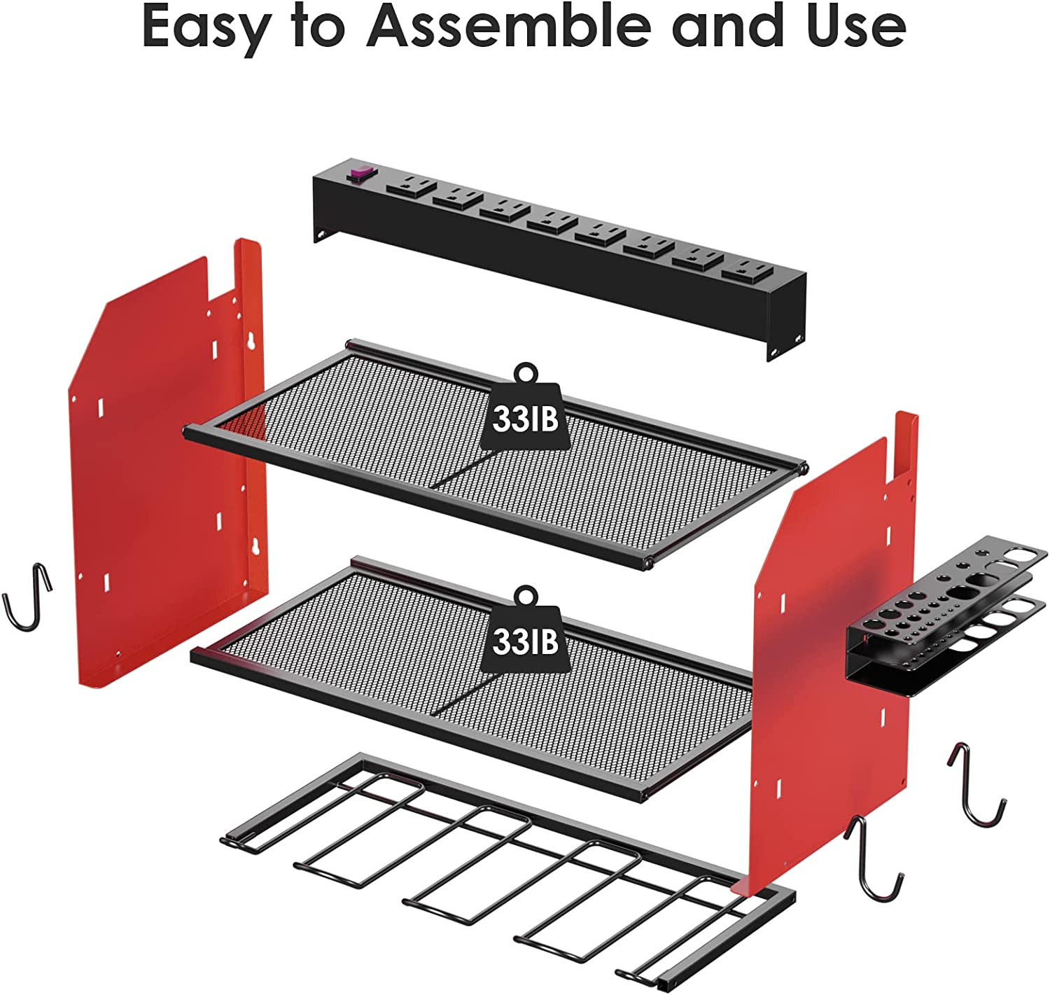 CCCEI Wall Mount Modular Tool Charging Organizer, Red, 1 Pack, 3 Tier. | Drill B