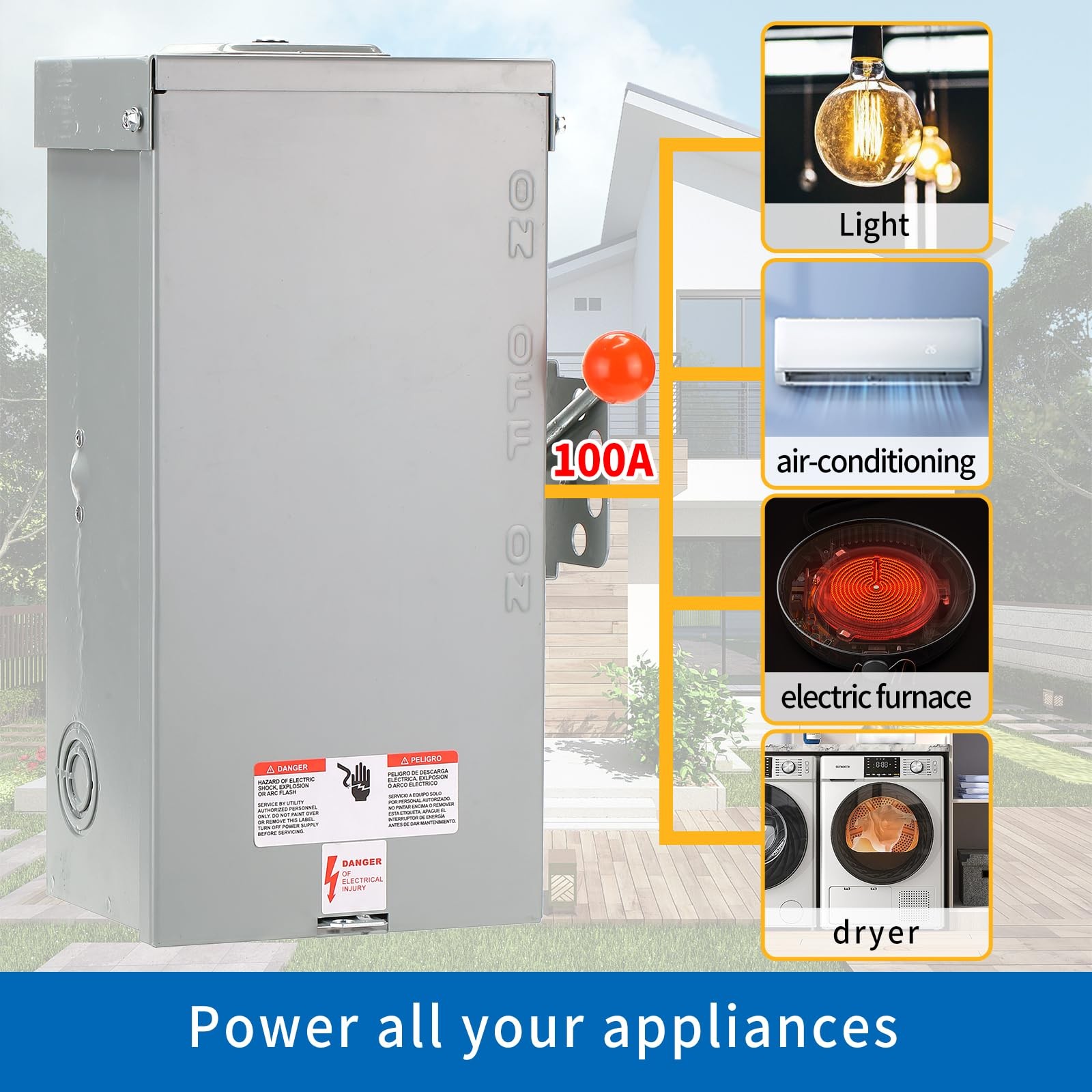 100A Generator Transfer Switch,24000W General-Duty Double-Throw Safety Switch...