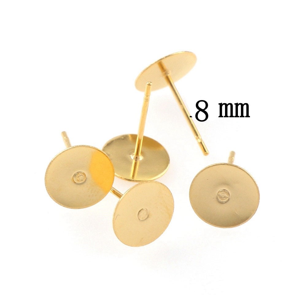 40PCS(20 Pairs) 8mm Stainless Steel Gold Tone Stud Earrings Post Backing, Round