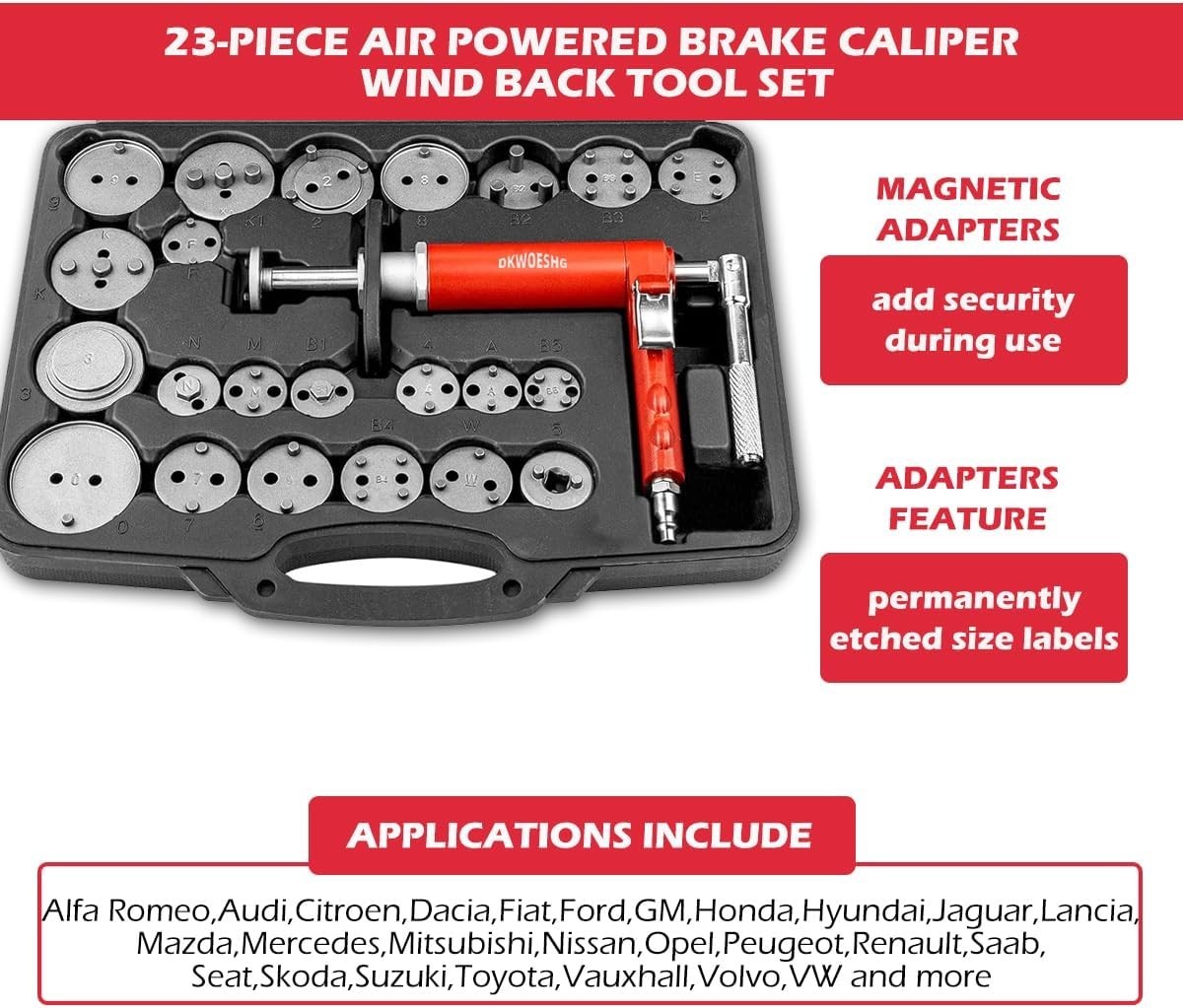 Bi-Directional Pneumatic Brake Tool Kit for Quick and Precise Piston Adjustment