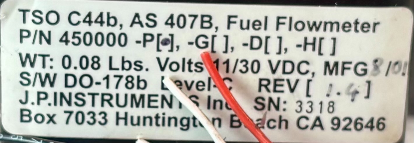 Fuel Flowmeter 450000-P Removed Working