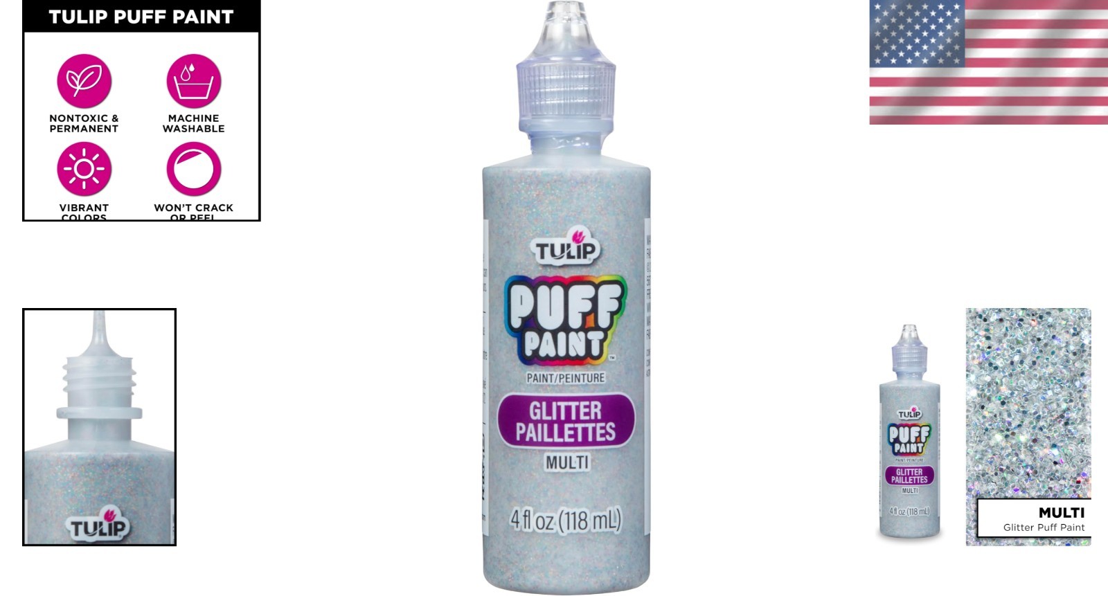 Vibrant Glitter Multi Dimensional Fabric Paint - 4 Fl Oz, No Mess, Permanent